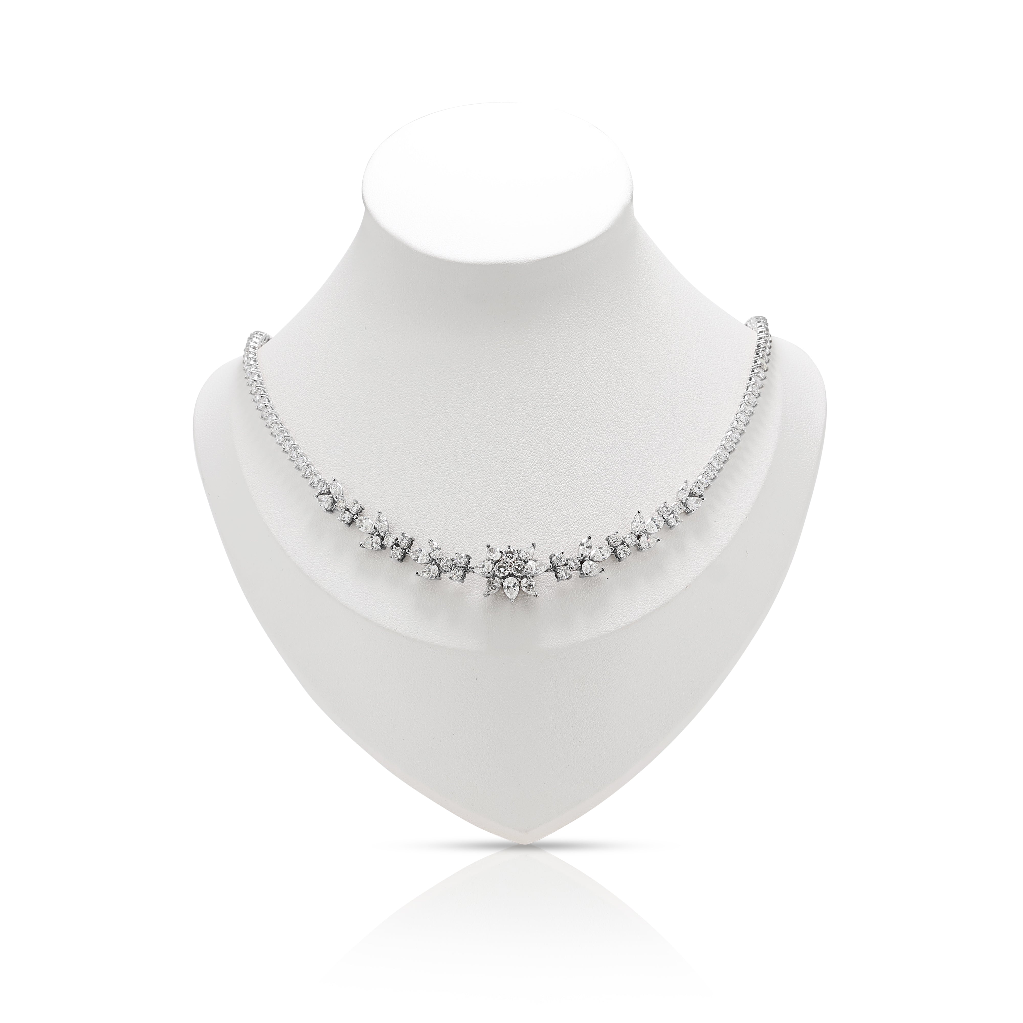 Magnificent 13.52ct Natural Diamond Necklace in 18K White Gold - Certified Natural Gem Diamonds