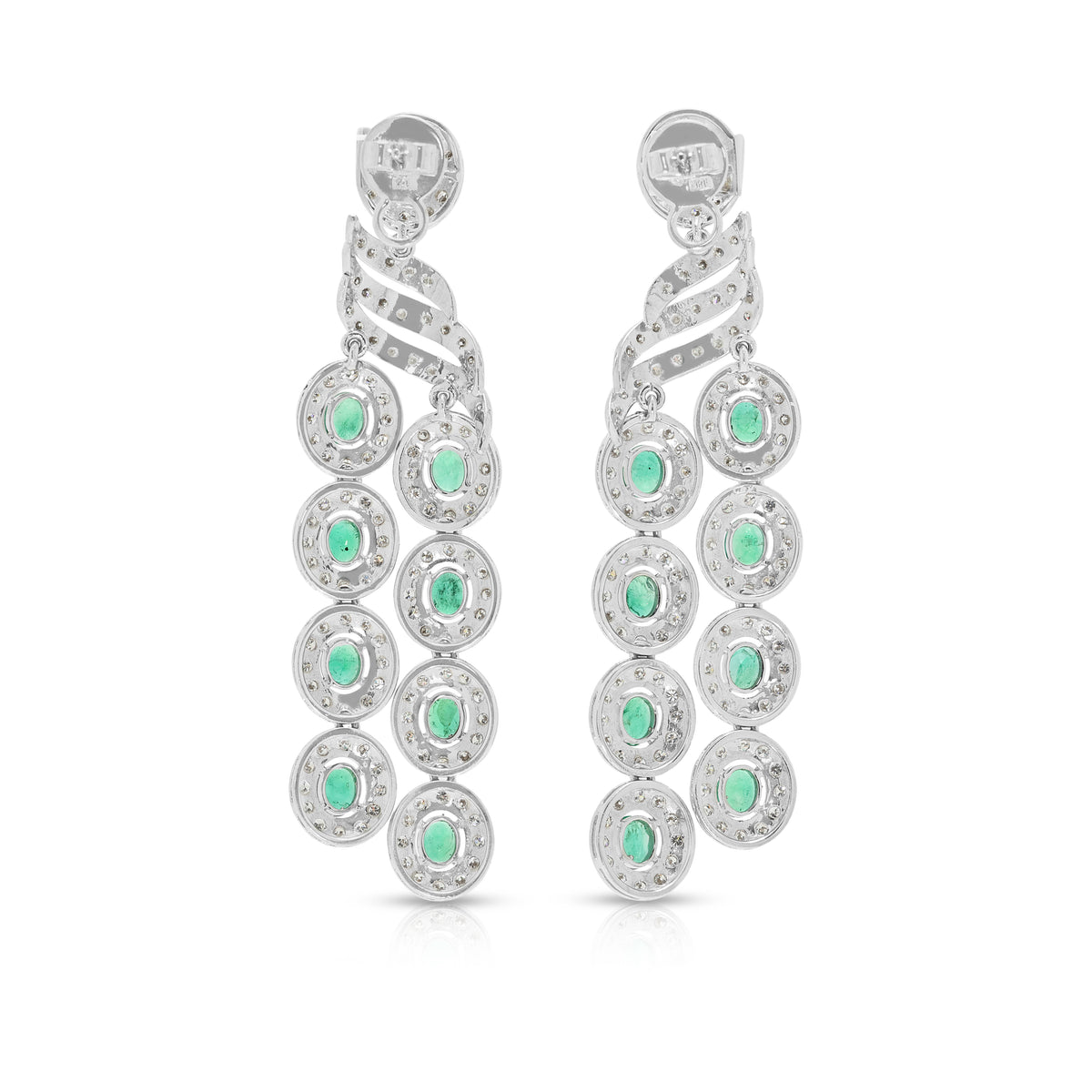 Opulent 5.40ct Emerald and 3.38ct Natural Diamond Cascading Dangling Earrings in 18K White Gold