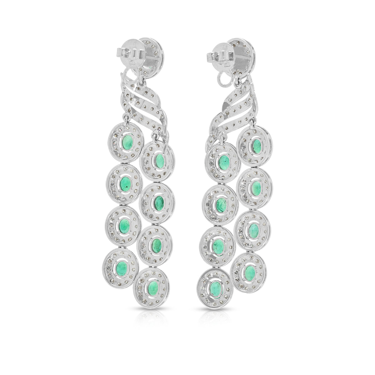 Opulent 5.40ct Emerald and 3.38ct Natural Diamond Cascading Dangling Earrings in 18K White Gold