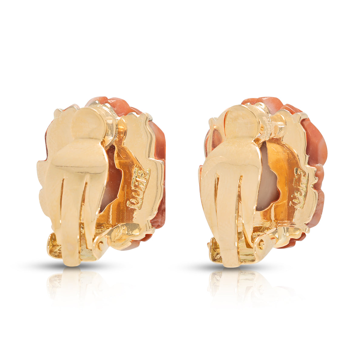 Magnificent Carved Coral Rose Studs in 14K Rose Gold