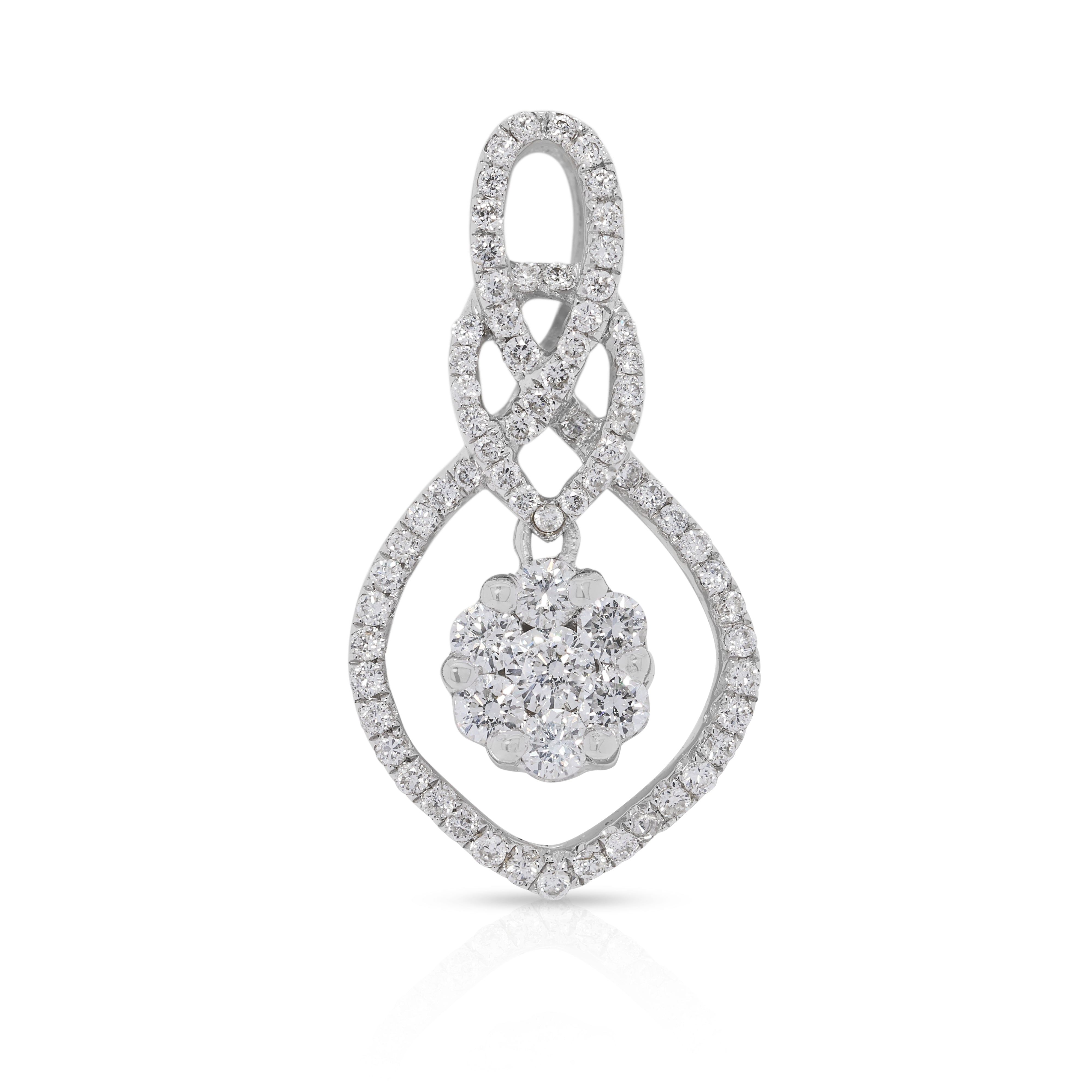 Radiant 0.4ct Pear-Shaped Halo Cluster Natural Diamond Pendant in 18K White Gold