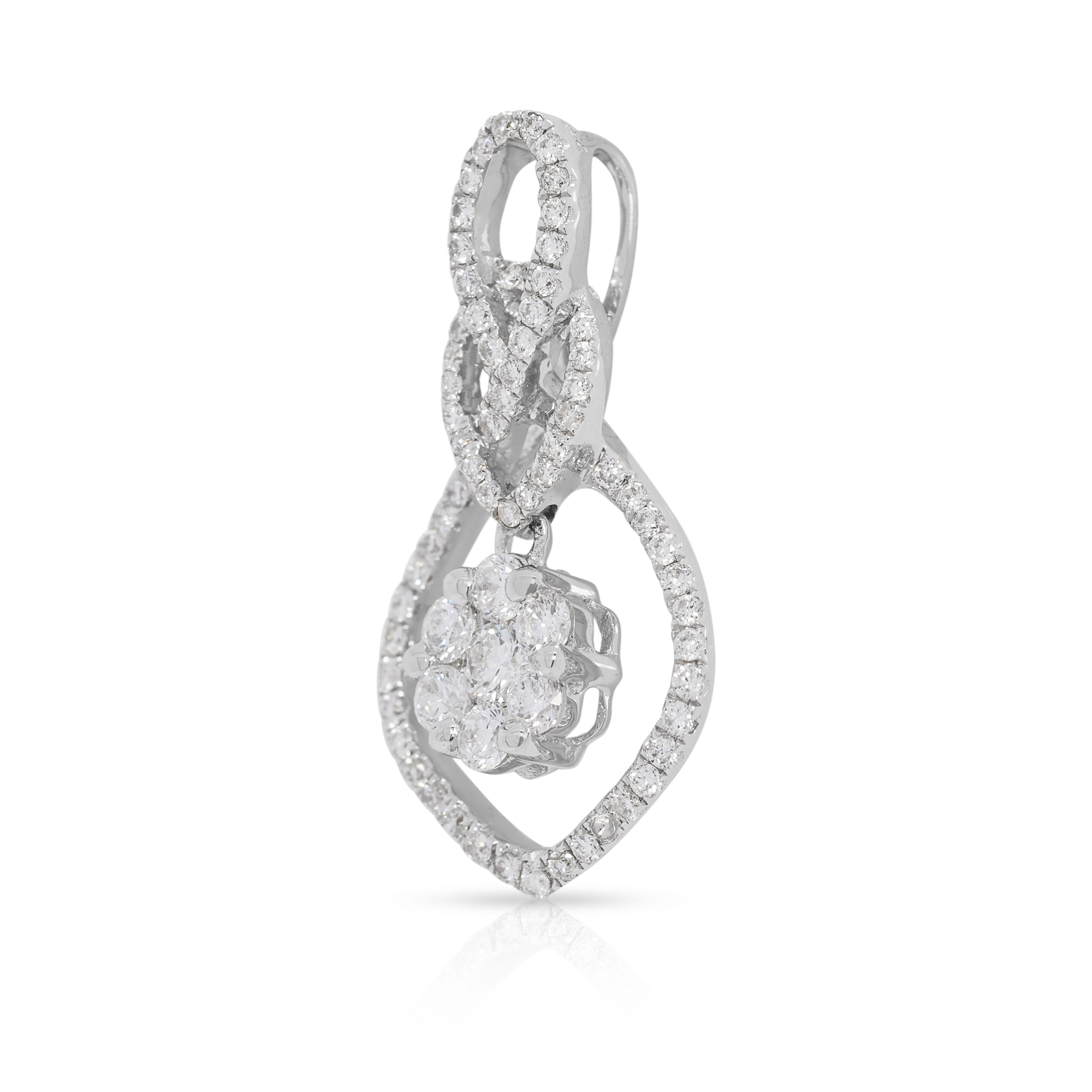 Radiant 0.4ct Pear-Shaped Halo Cluster Natural Diamond Pendant in 18K White Gold