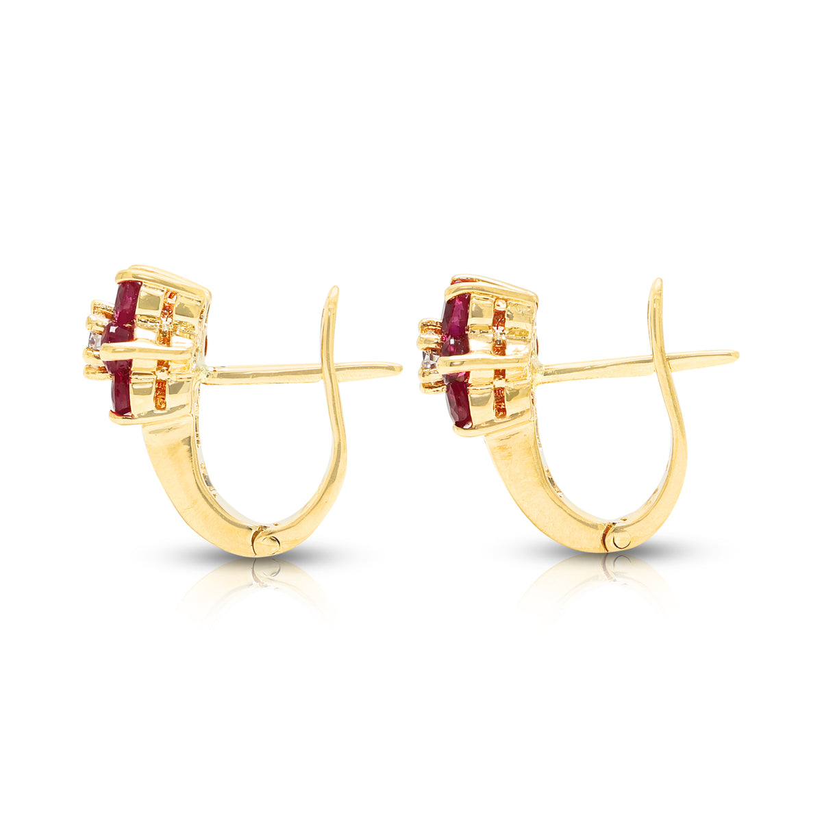 Splendid 0.72ct Ruby and 0.16ct Natural Diamond Flower Hoop Earrings in 20K Yellow Gold