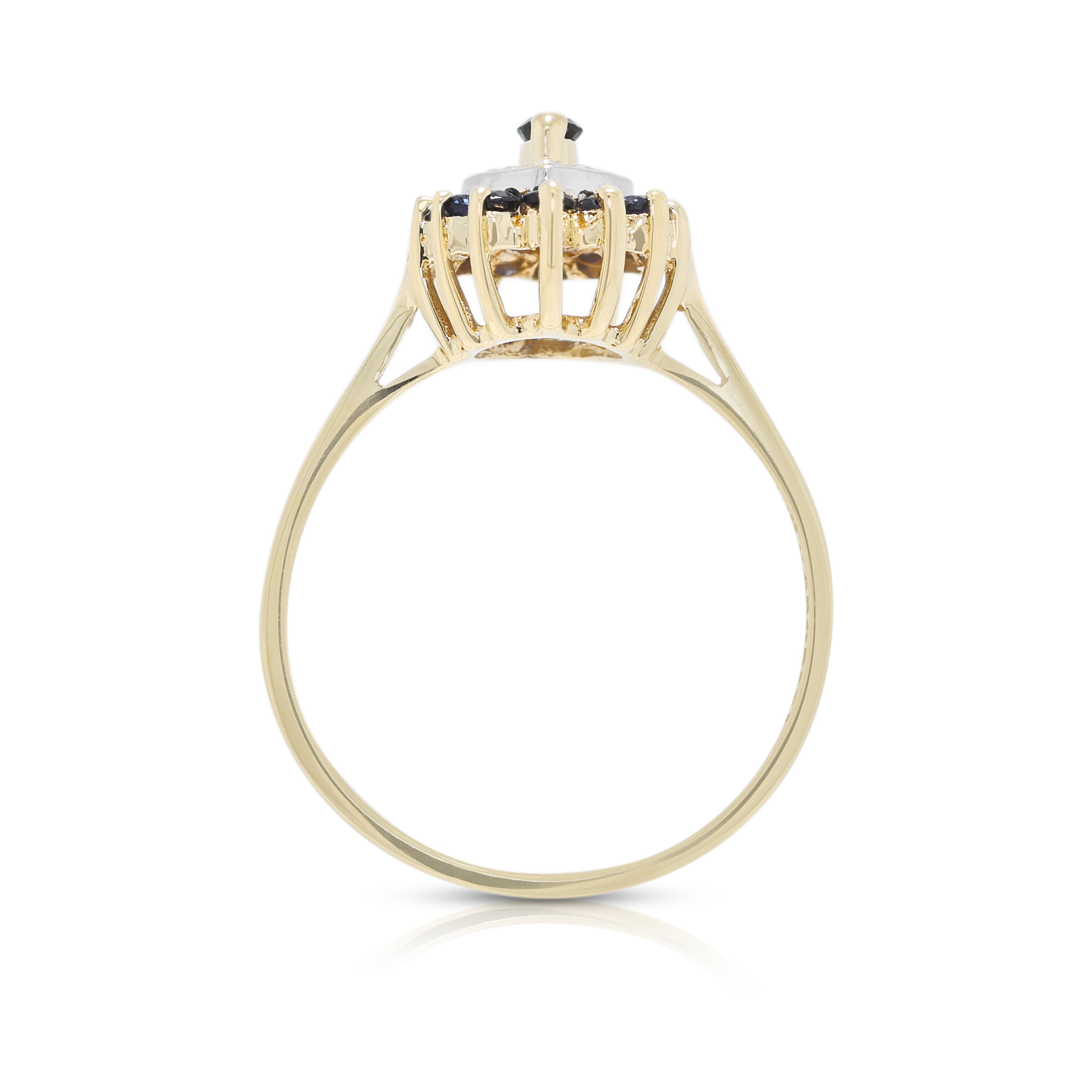 Elegant 0.26ct Sapphire and 0.02ct Natural Diamond Marquise Cluster Ring in 10K Two-Tone Gold