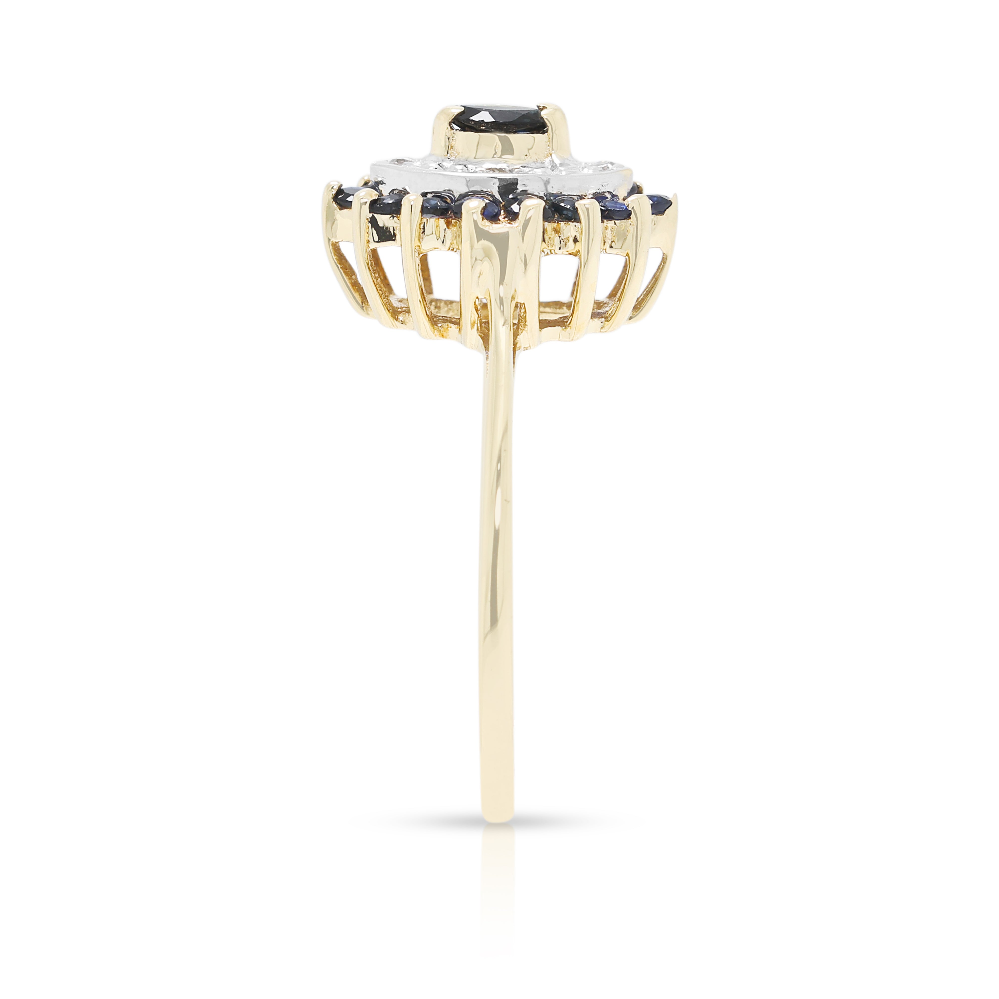 Elegant 0.26ct Sapphire and 0.02ct Natural Diamond Marquise Cluster Ring in 10K Two-Tone Gold