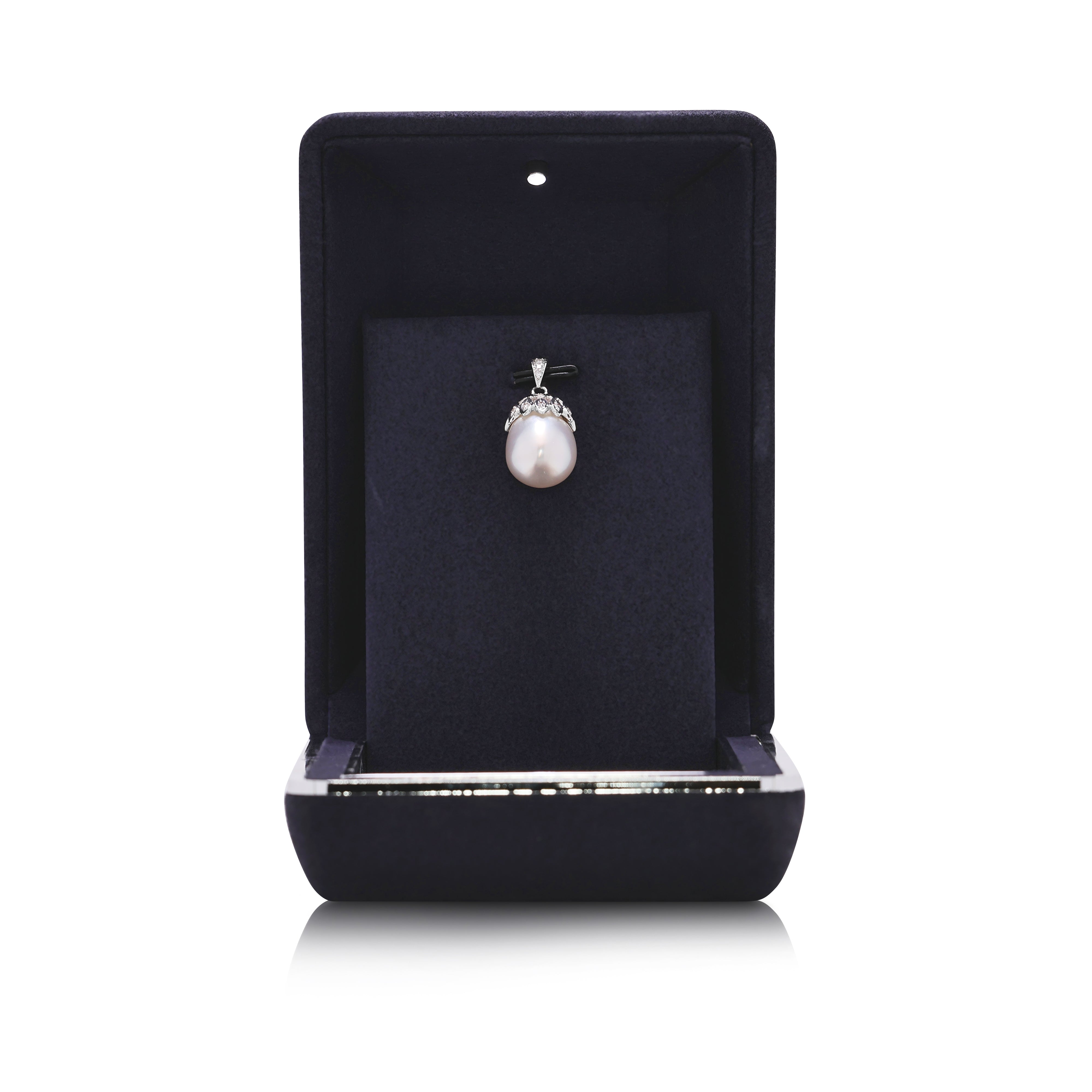 Sophisticated 12.1mm South Sea Pearl & 0.04ct Natural Diamond Pendant in 18K White Gold