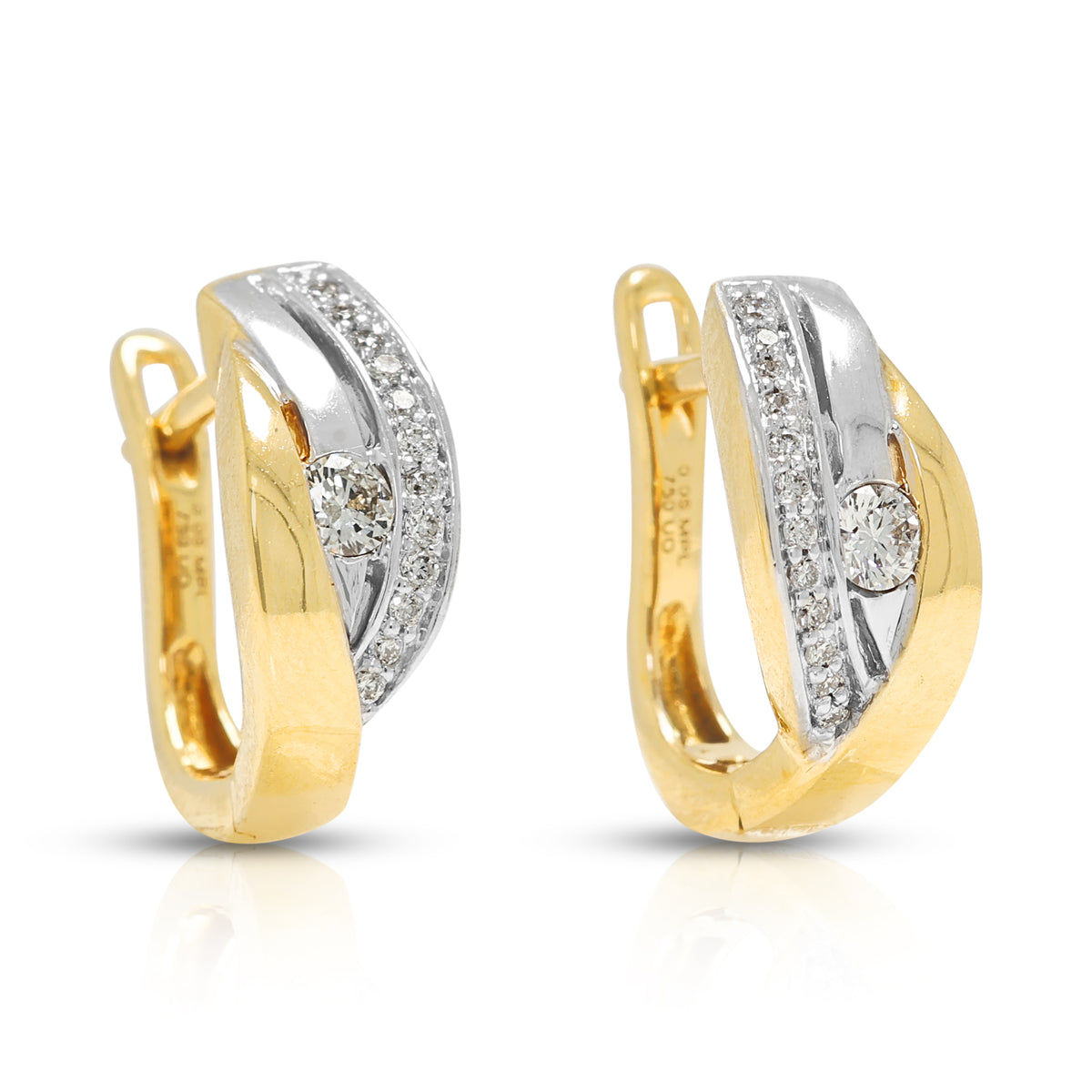 Captivating 0.12ct Natural Diamond Two-Tone Hoop Earrings in 18K White & Yellow Gold