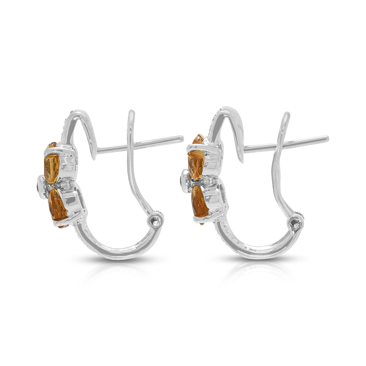 Radiant 2.40ct Citrine and 0.34ct Natural Diamond Flower Hoop Earrings in 18K White Gold