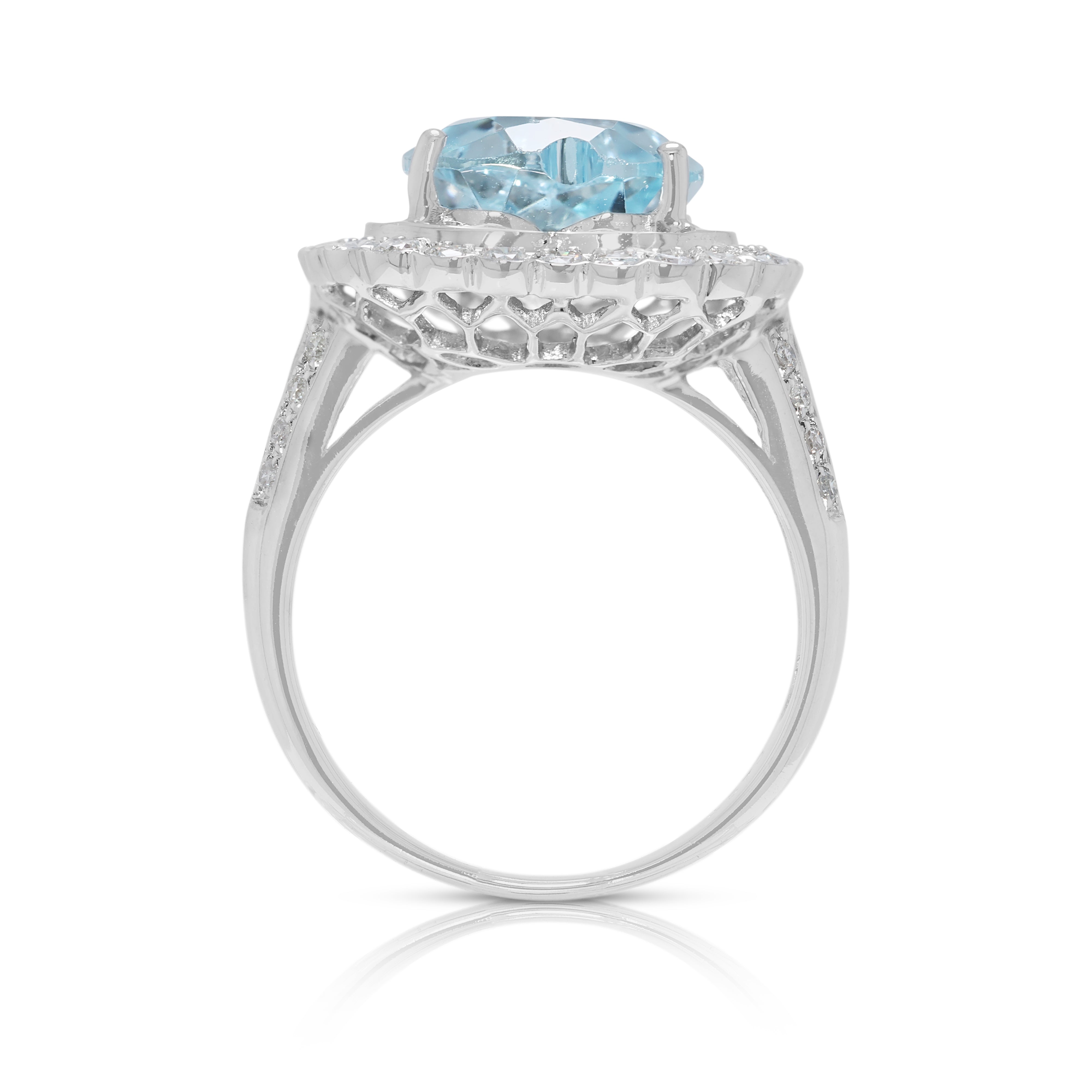 Magnificent 4.89ct Heart Topaz & Natural Diamond Halo Ring in 18K White Gold