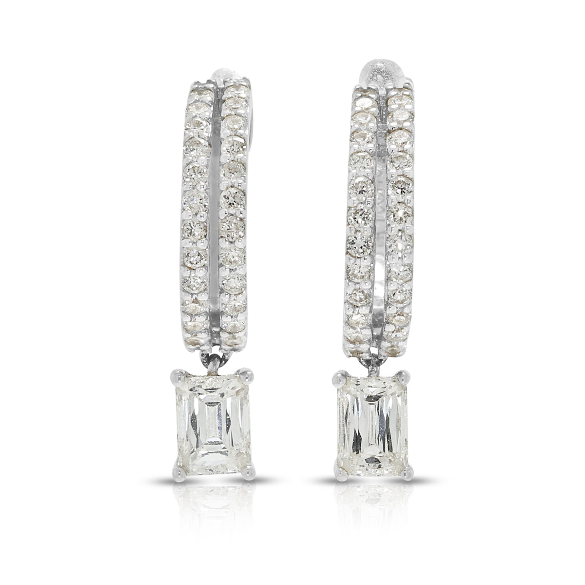 Sophisticated 1.15ct Natural Diamond Dangling Hoop Earrings in 18K White Gold - GIA Certified