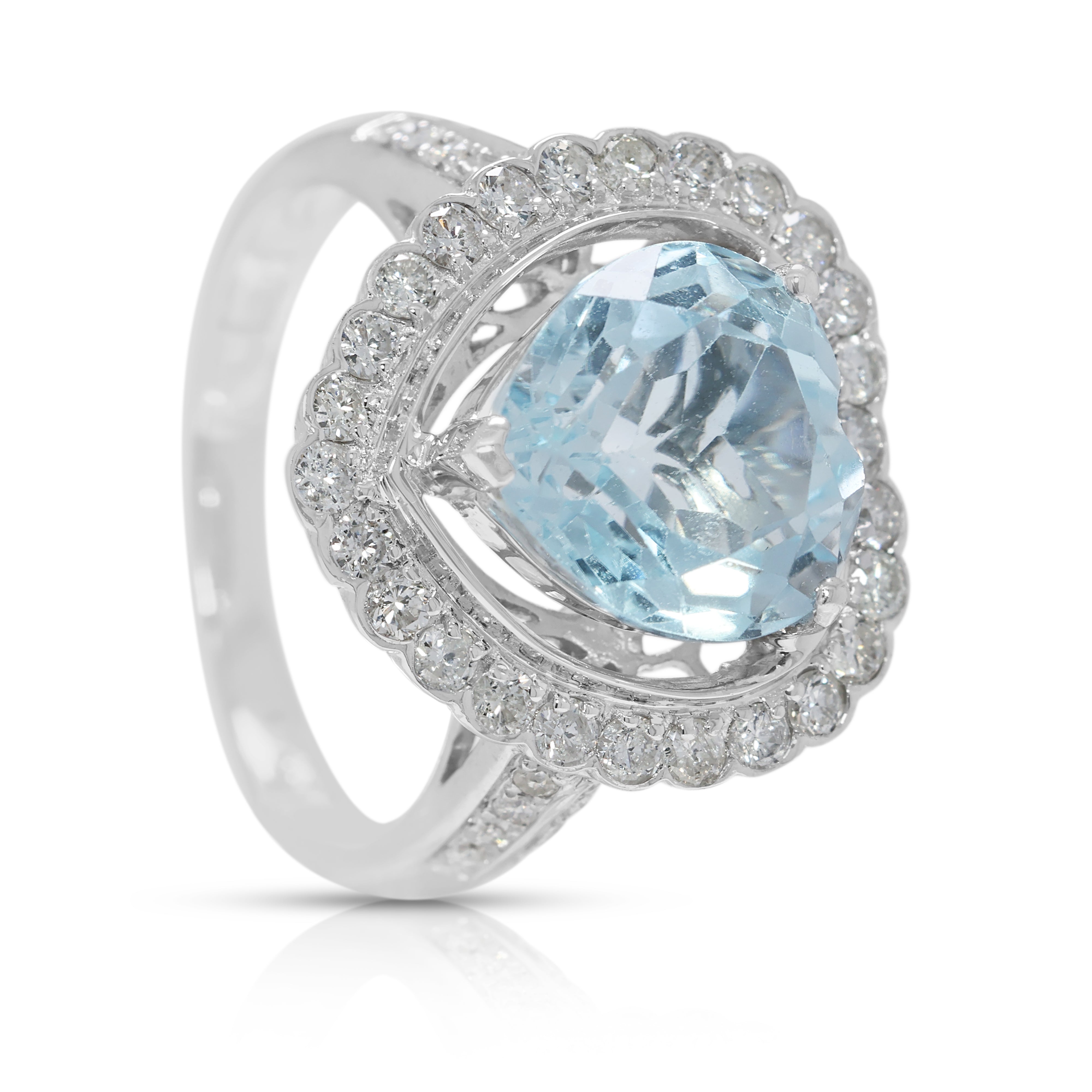 Magnificent 4.89ct Heart Topaz & Natural Diamond Halo Ring in 18K White Gold