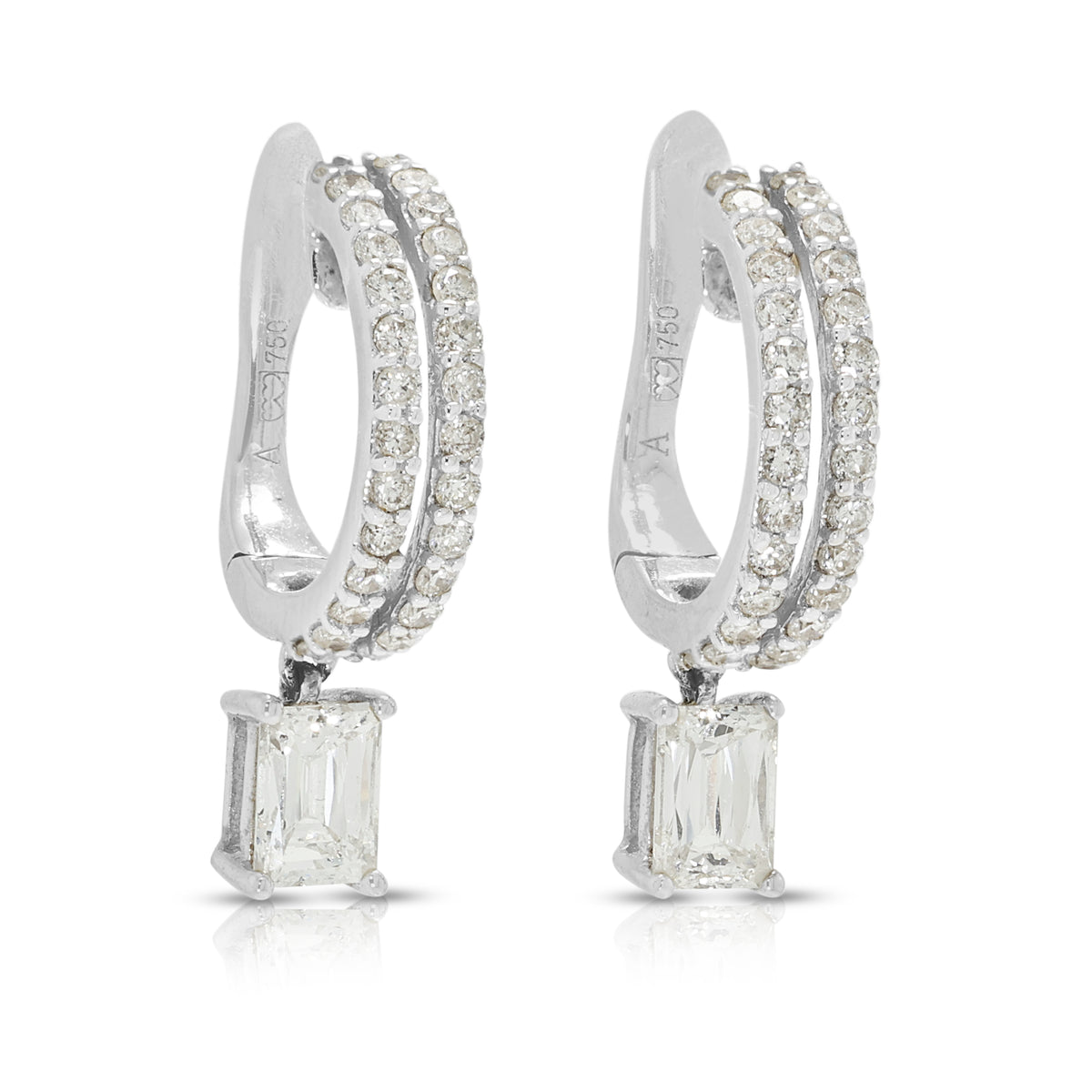 Sophisticated 1.15ct Natural Diamond Dangling Hoop Earrings in 18K White Gold - GIA Certified