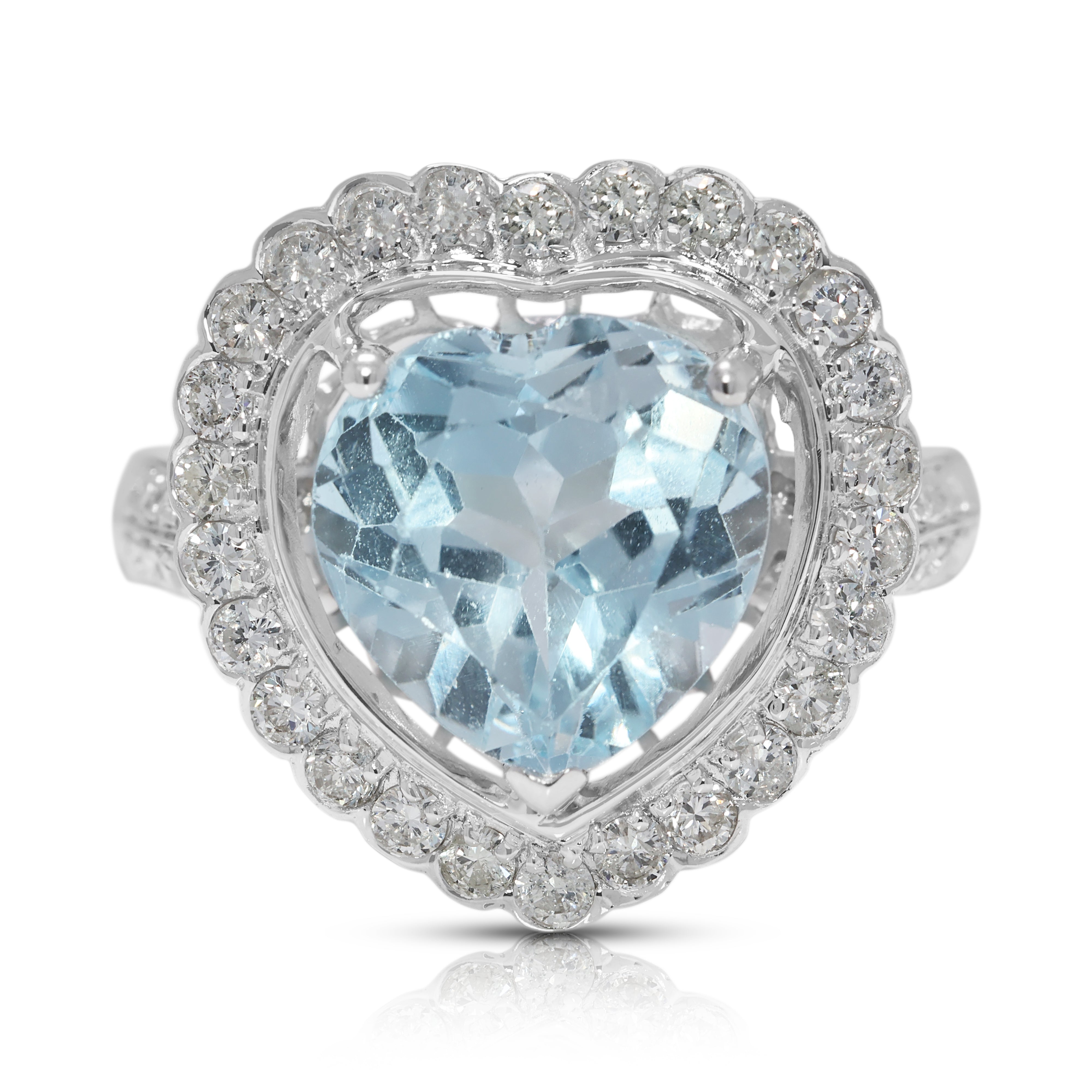 Magnificent 4.89ct Heart Topaz & Natural Diamond Halo Ring in 18K White Gold