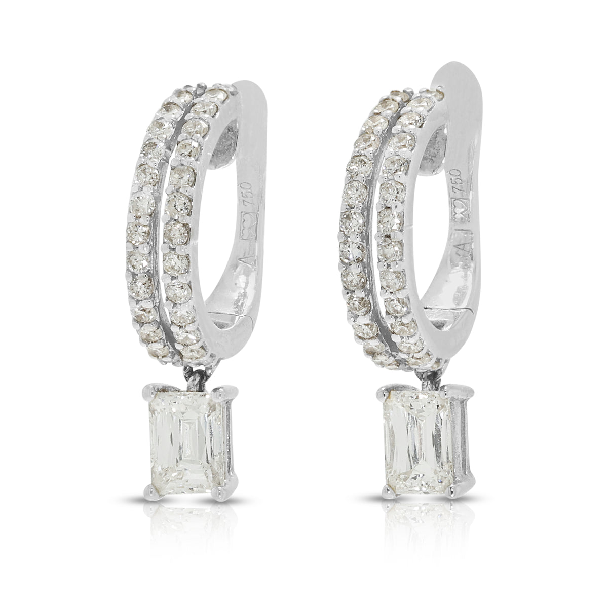 Sophisticated 1.15ct Natural Diamond Dangling Hoop Earrings in 18K White Gold - GIA Certified