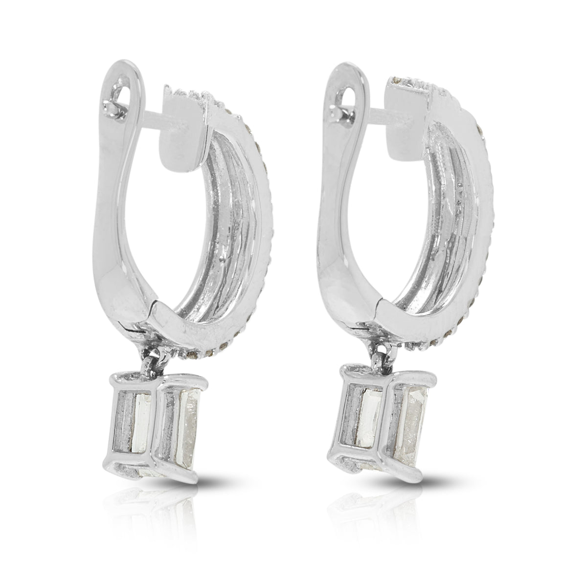 Sophisticated 1.15ct Natural Diamond Dangling Hoop Earrings in 18K White Gold - GIA Certified