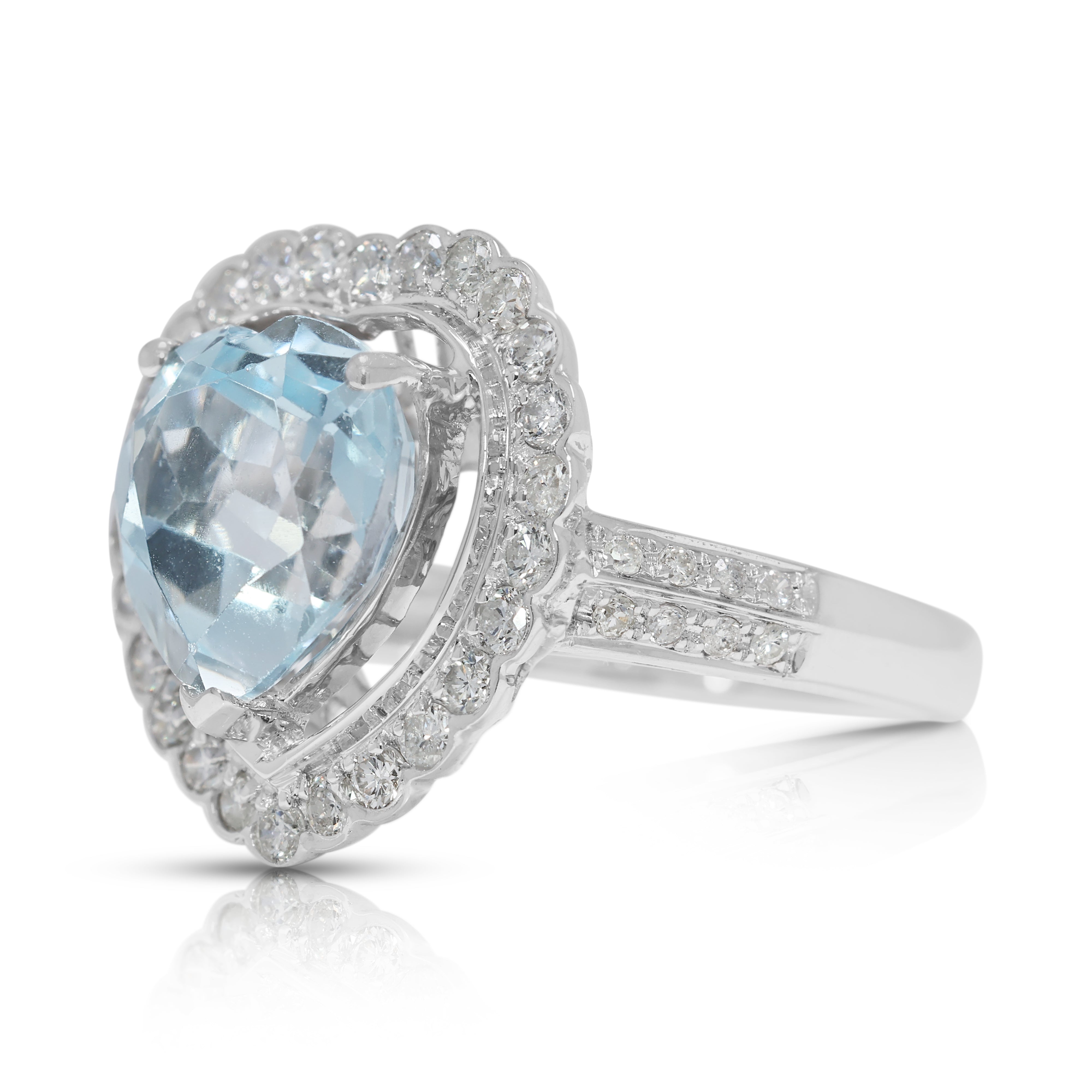 Magnificent 4.89ct Heart Topaz & Natural Diamond Halo Ring in 18K White Gold