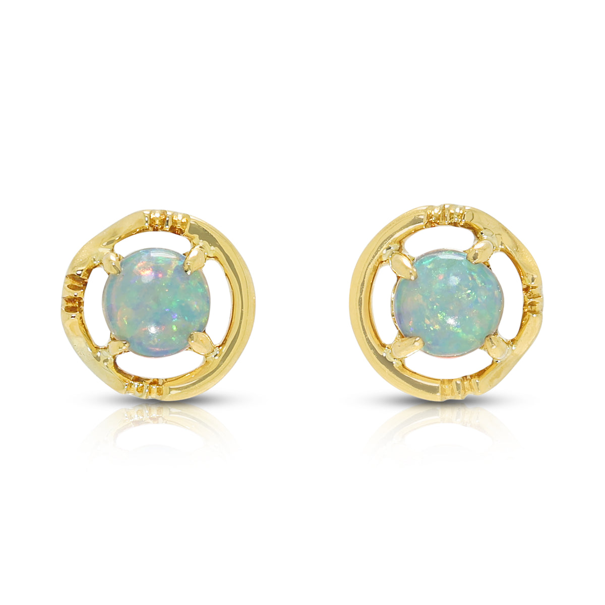 Elegant 0.08ct Blue Green Opal Stud Earrings in 18K Yellow Gold