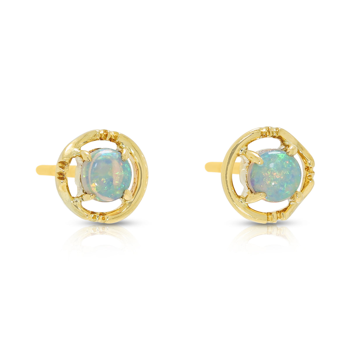 Elegant 0.08ct Blue Green Opal Stud Earrings in 18K Yellow Gold