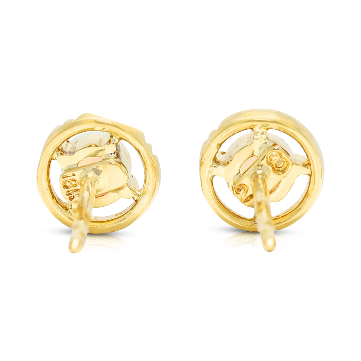 Elegant 0.08ct Blue Green Opal Stud Earrings in 18K Yellow Gold