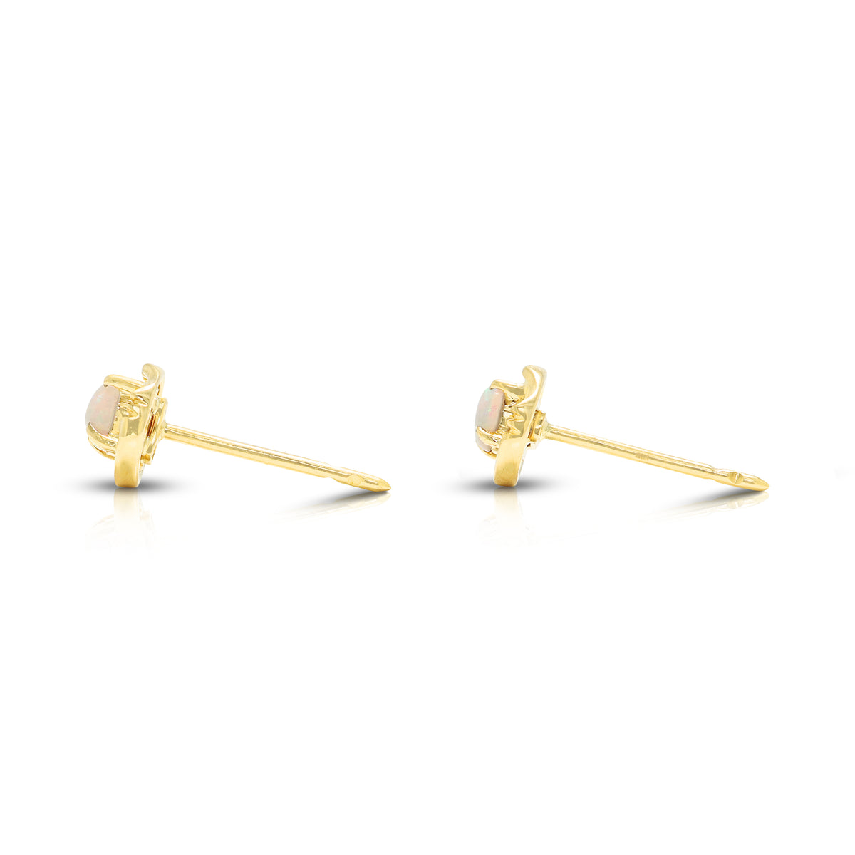 Elegant 0.08ct Blue Green Opal Stud Earrings in 18K Yellow Gold