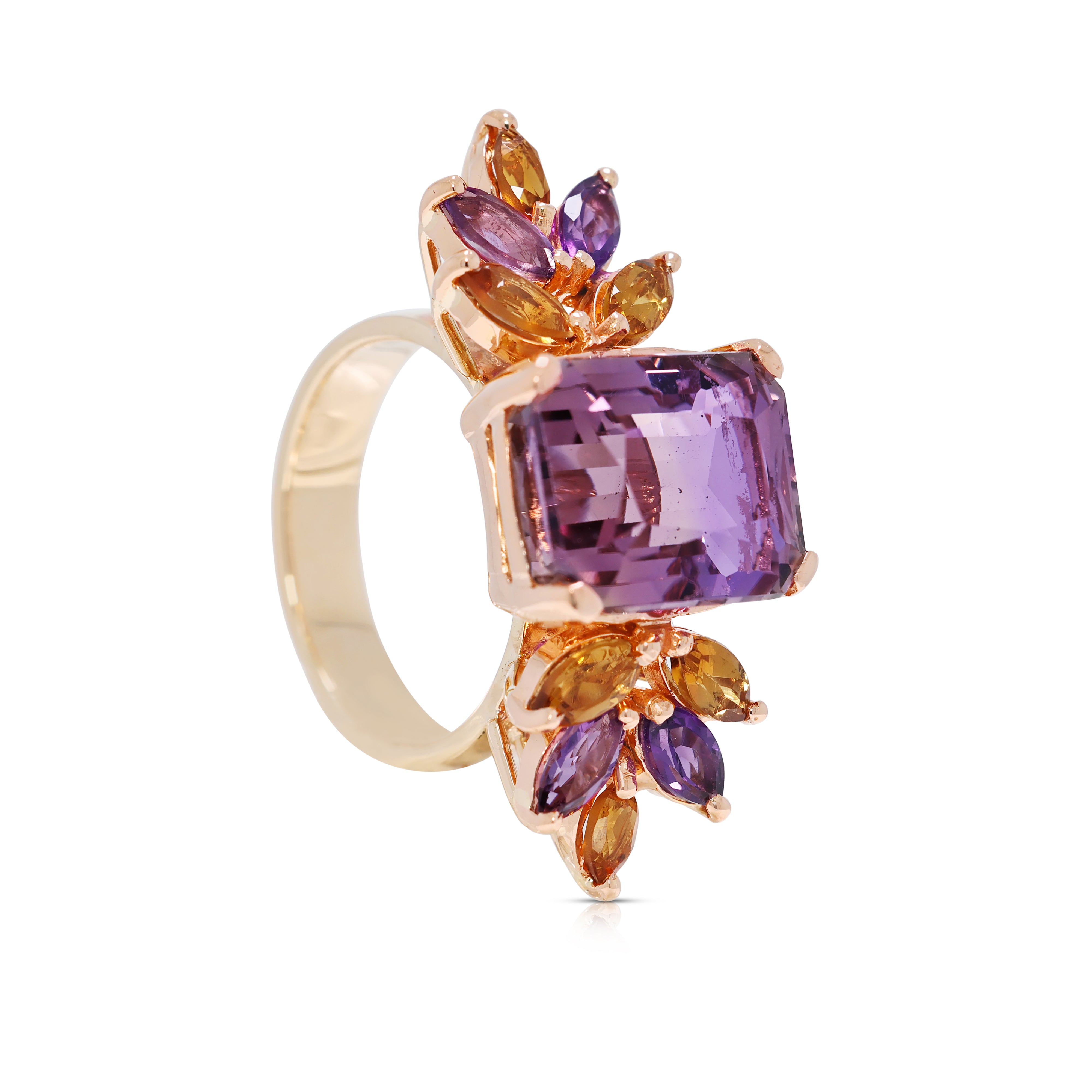 Regal 5.68ct Amethyst & Mixed Gem Ring in 18K Yellow Gold