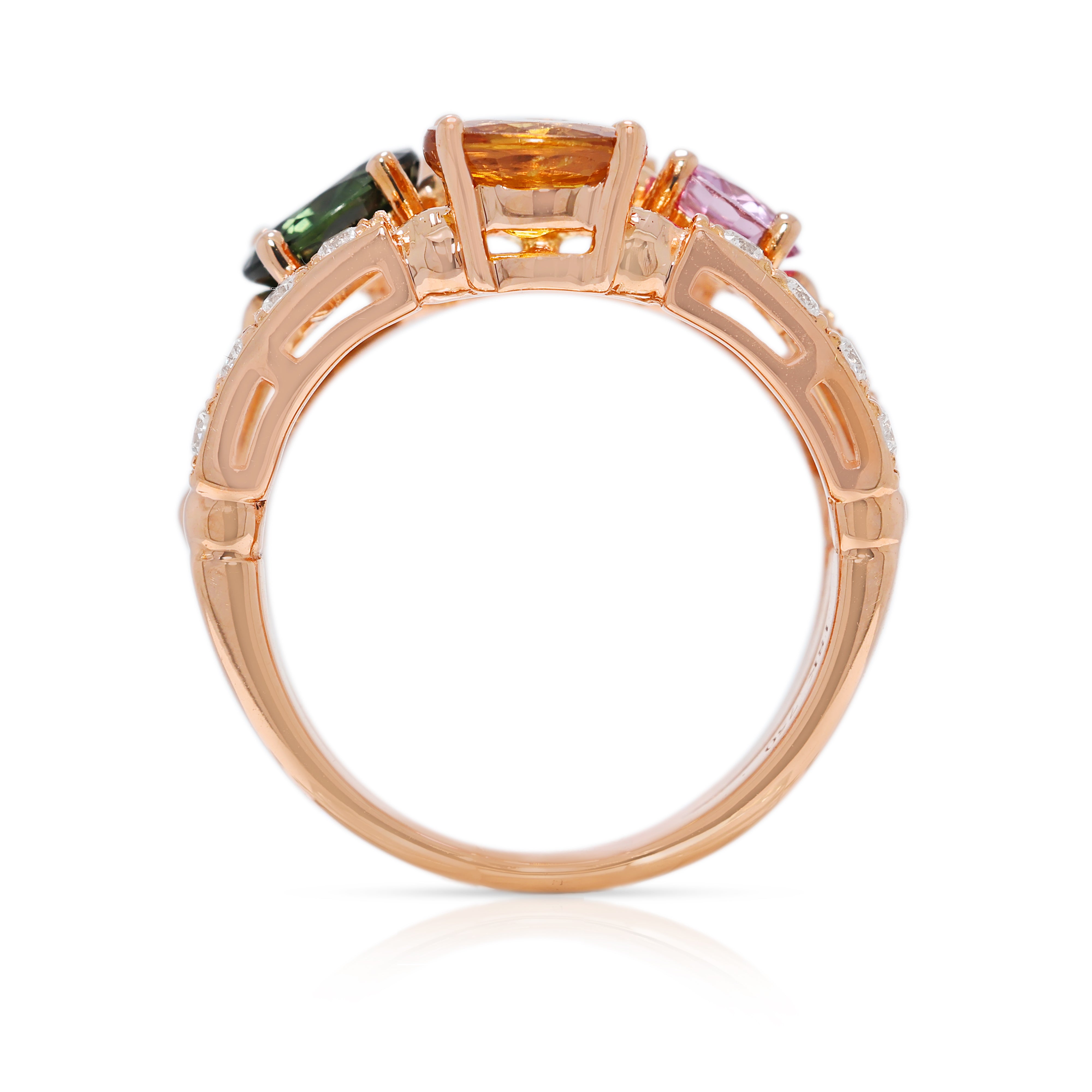 Vibrant 2.83ct Sapphire & Natural Diamond Band Ring in 18K Yellow Gold