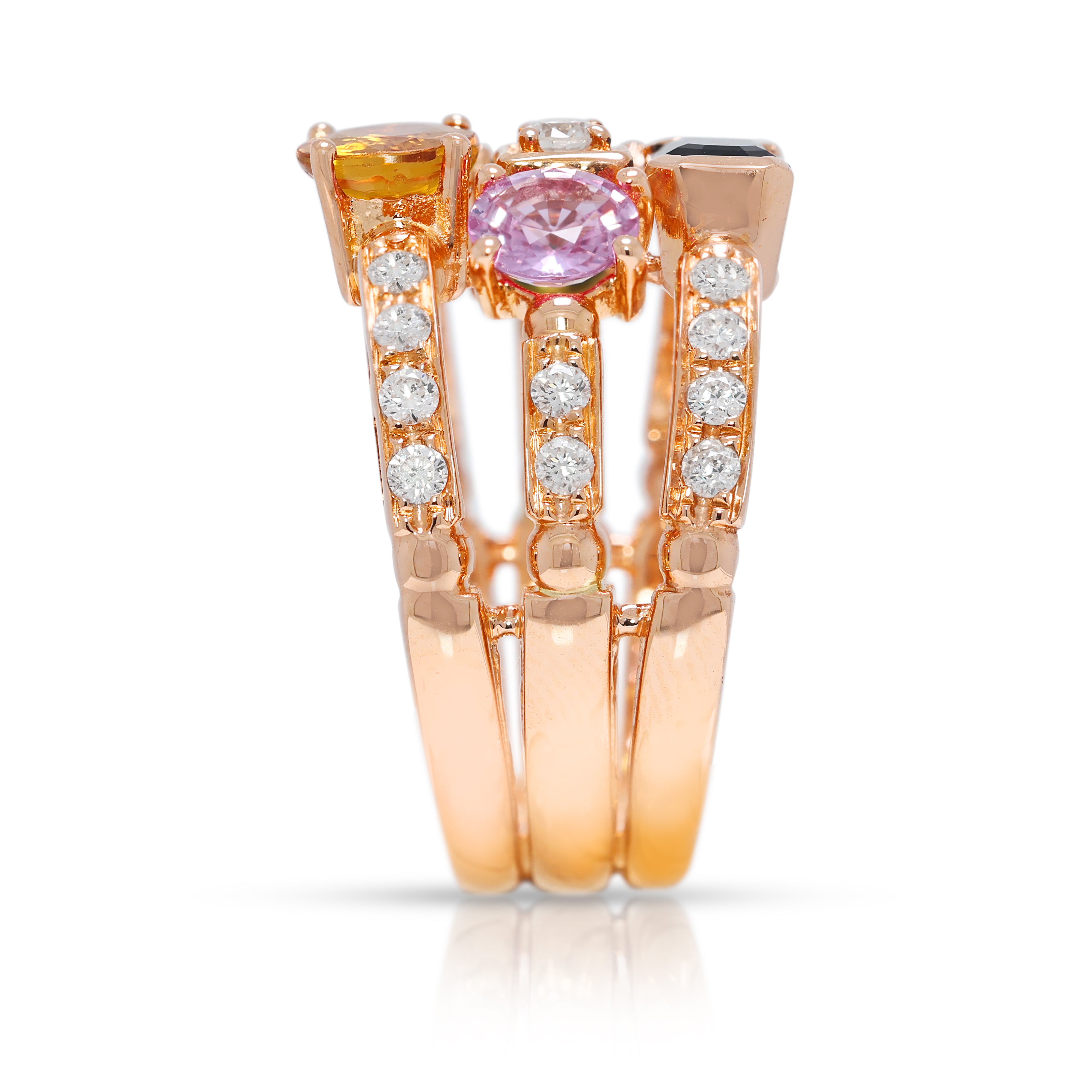 Vibrant 2.83ct Sapphire & Natural Diamond Band Ring in 18K Yellow Gold