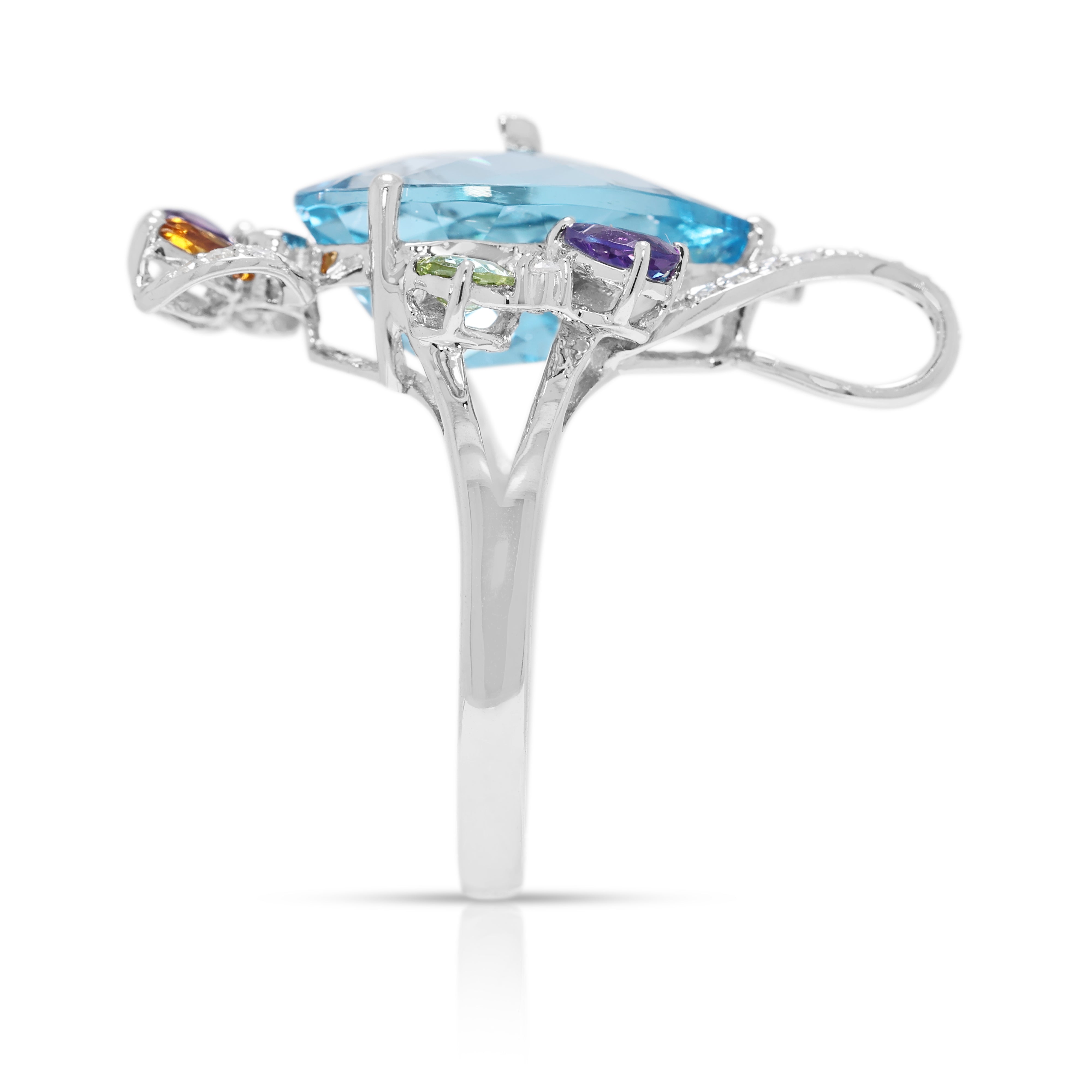 Majestic 8.72ct Blue Topaz & Multi-Gem with Natural Diamond Cocktail Ring in 18K White Gold