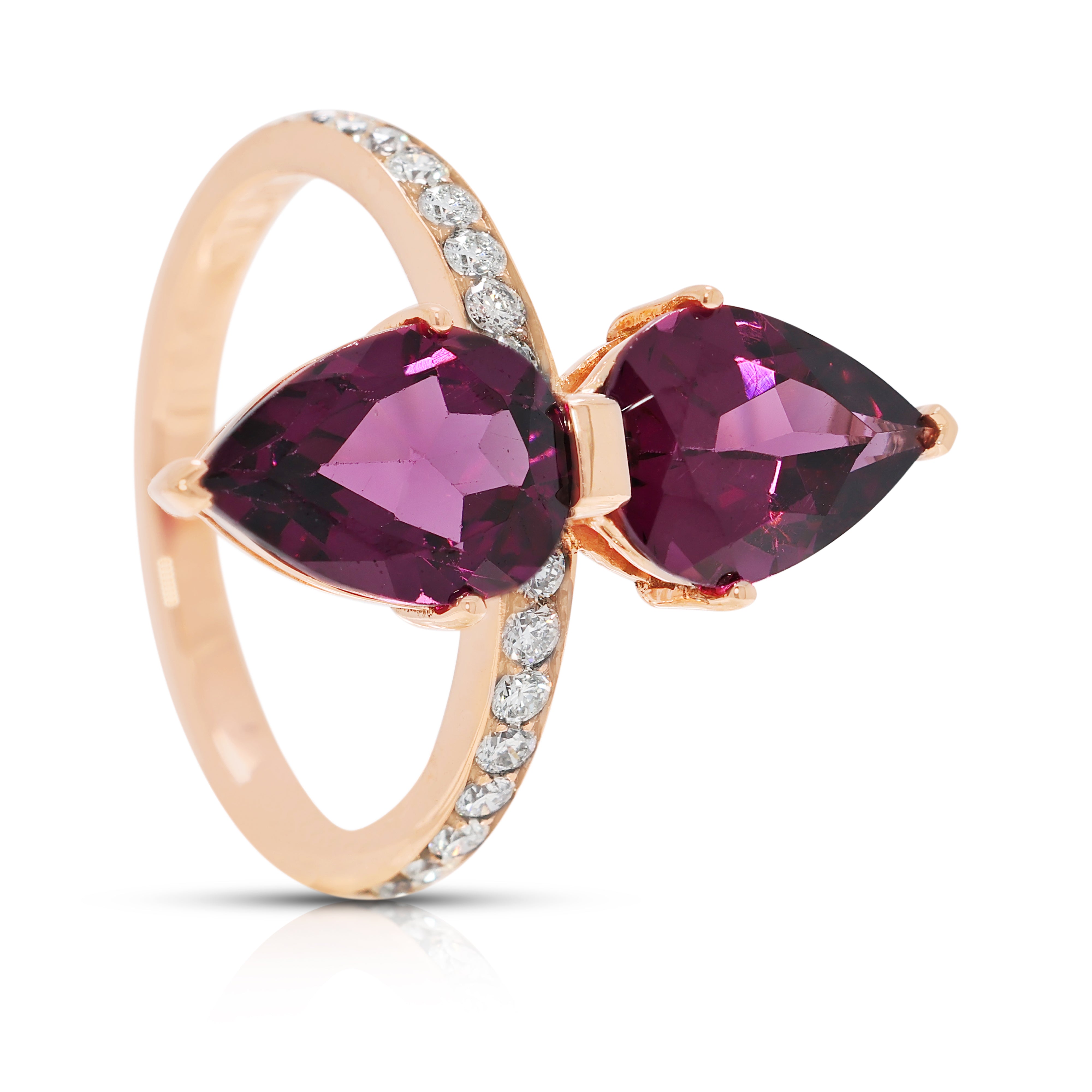 Alluring 3.10ct Purple Tourmaline & Natural Diamond Double Pear Ring in 14K Rose Gold