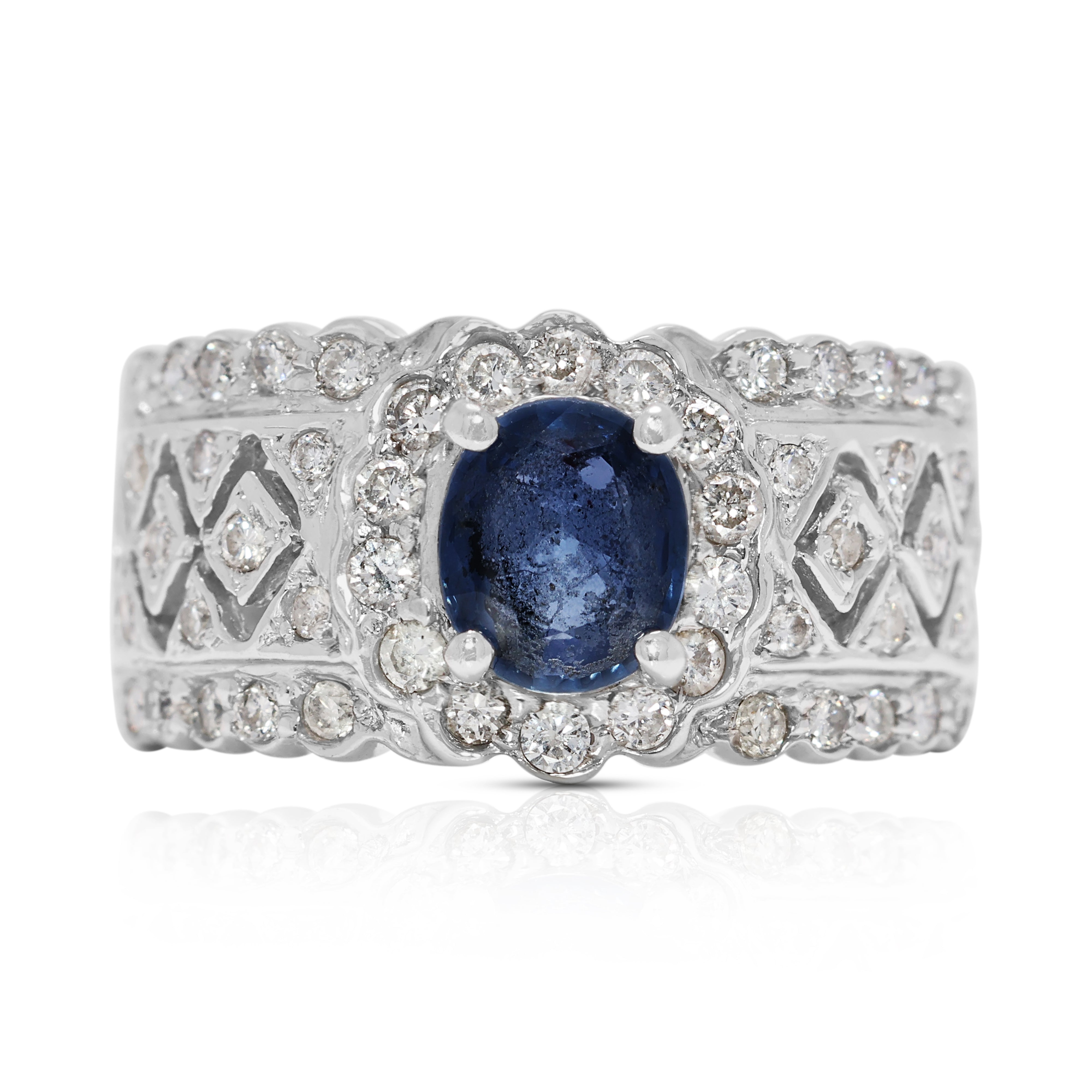 Timeless 1ct Oval Sapphire & Natural Diamond Ring in 18K White Gold - NGI Certified