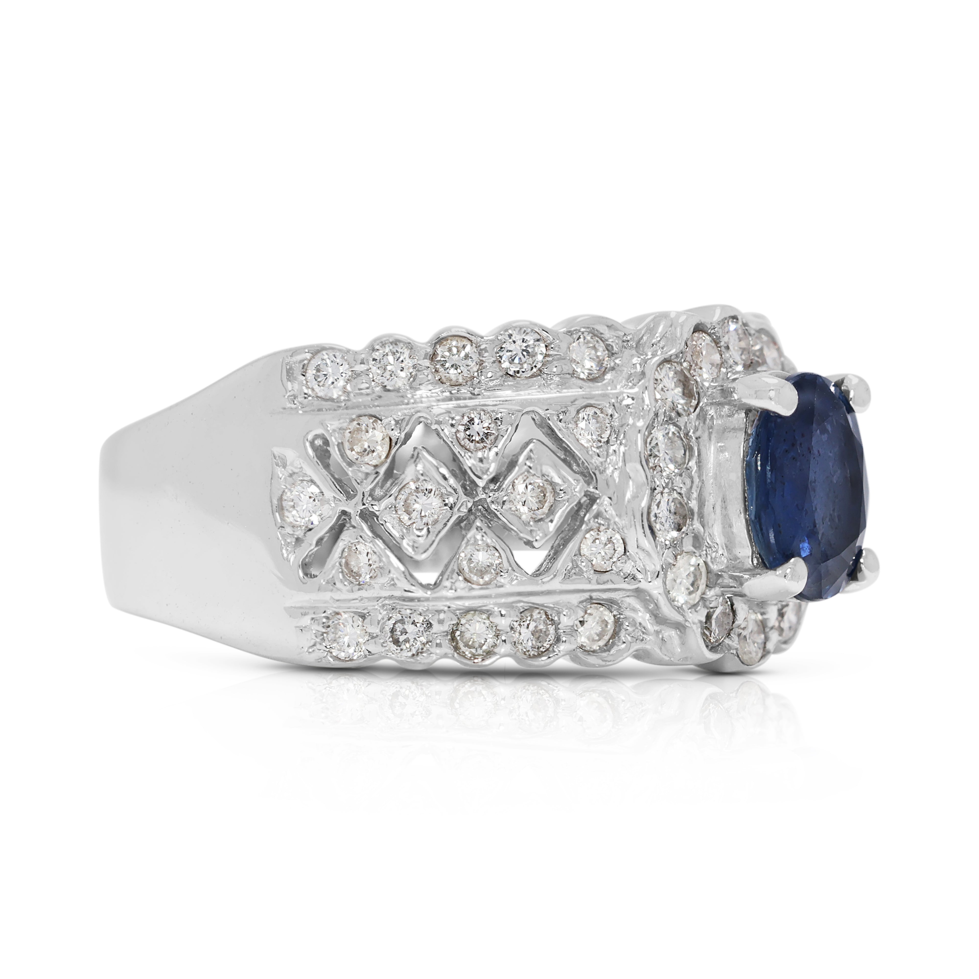 Timeless 1ct Oval Sapphire & Natural Diamond Ring in 18K White Gold - NGI Certified
