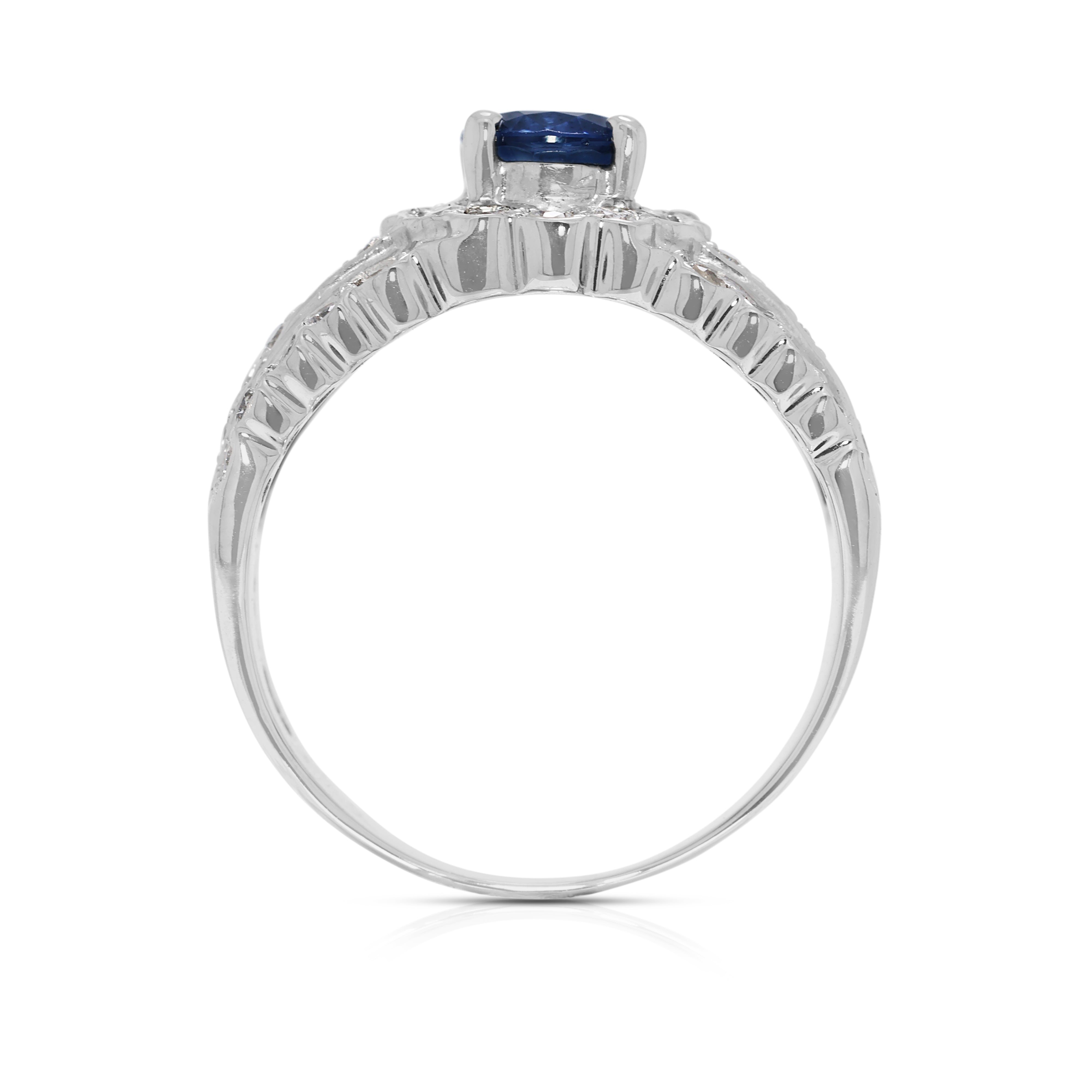 Timeless 1ct Oval Sapphire & Natural Diamond Ring in 18K White Gold - NGI Certified