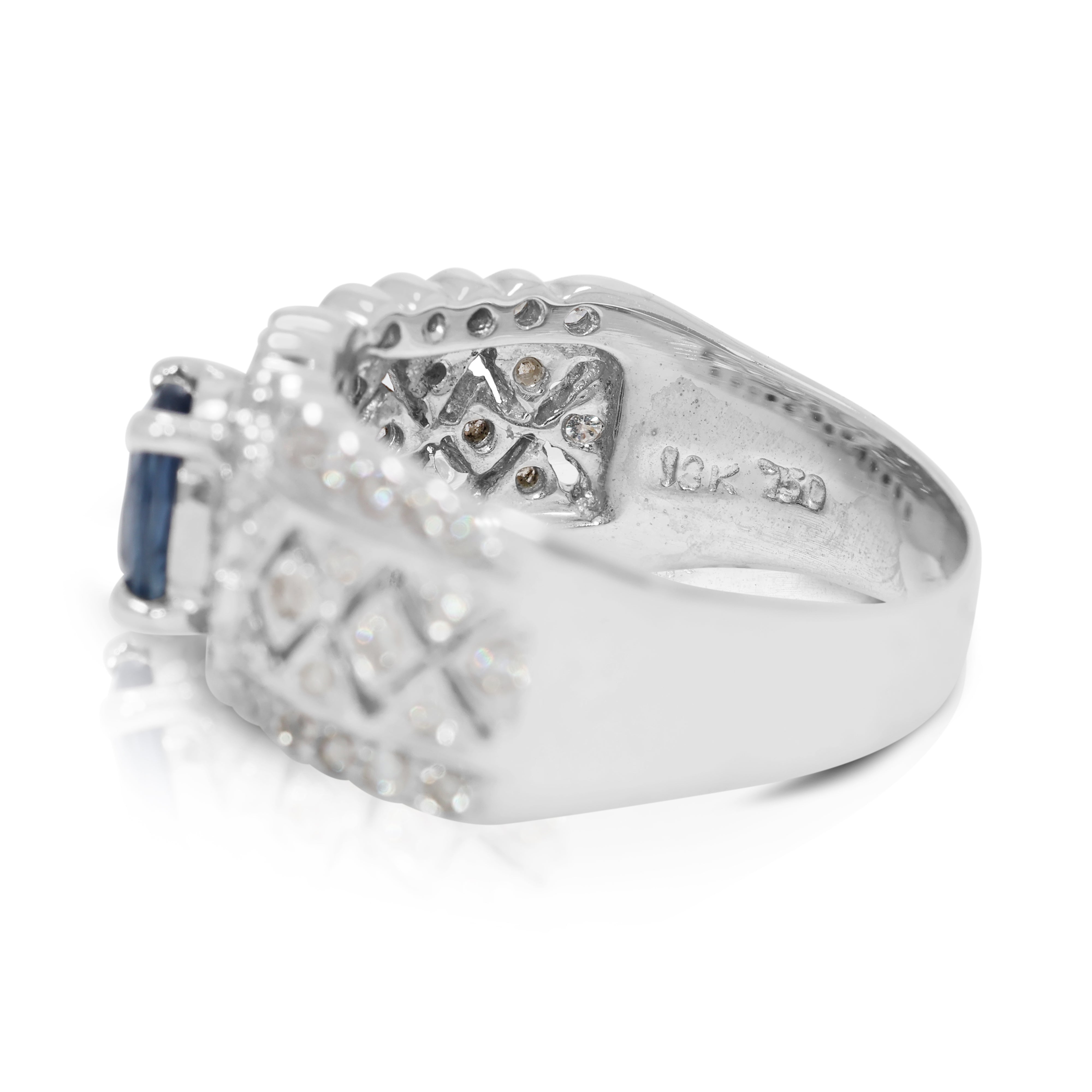 Timeless 1ct Oval Sapphire & Natural Diamond Ring in 18K White Gold - NGI Certified