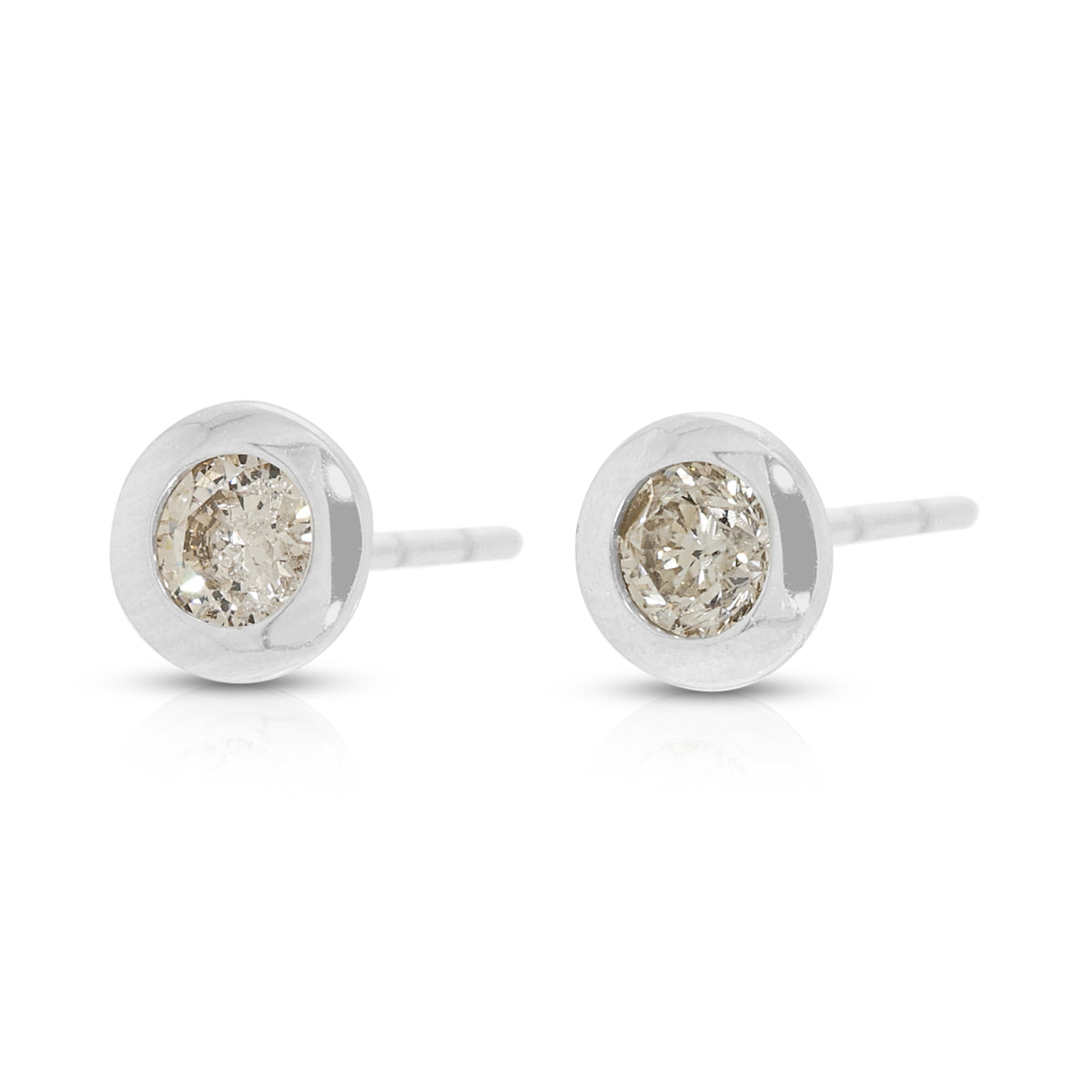Radiant 0.20ct Natural Diamond Solitaire Bezel Studs in 18K White Gold