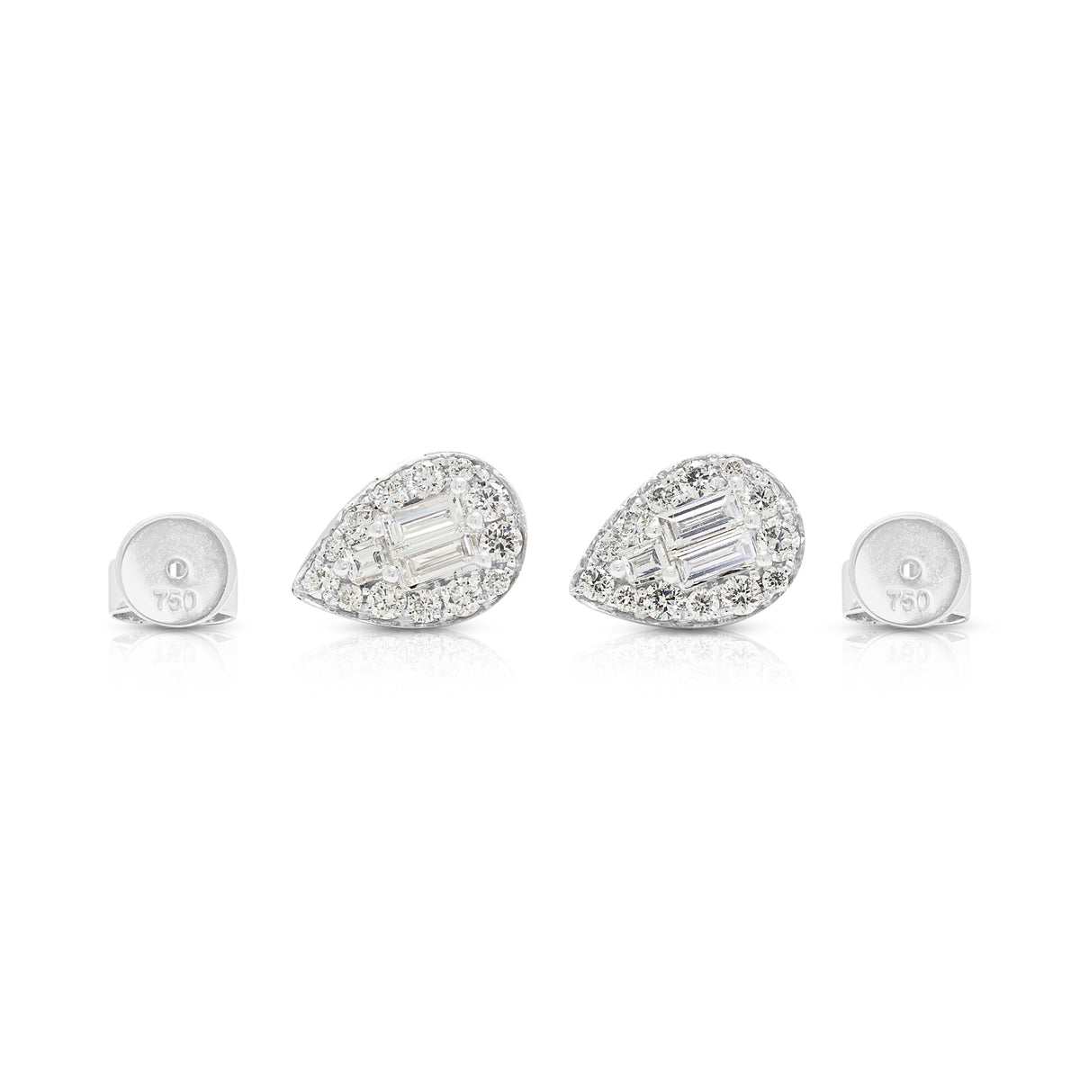 Radiant 1.13ct Diamond Teardrop Cluster Stud Earrings 18K White Gold