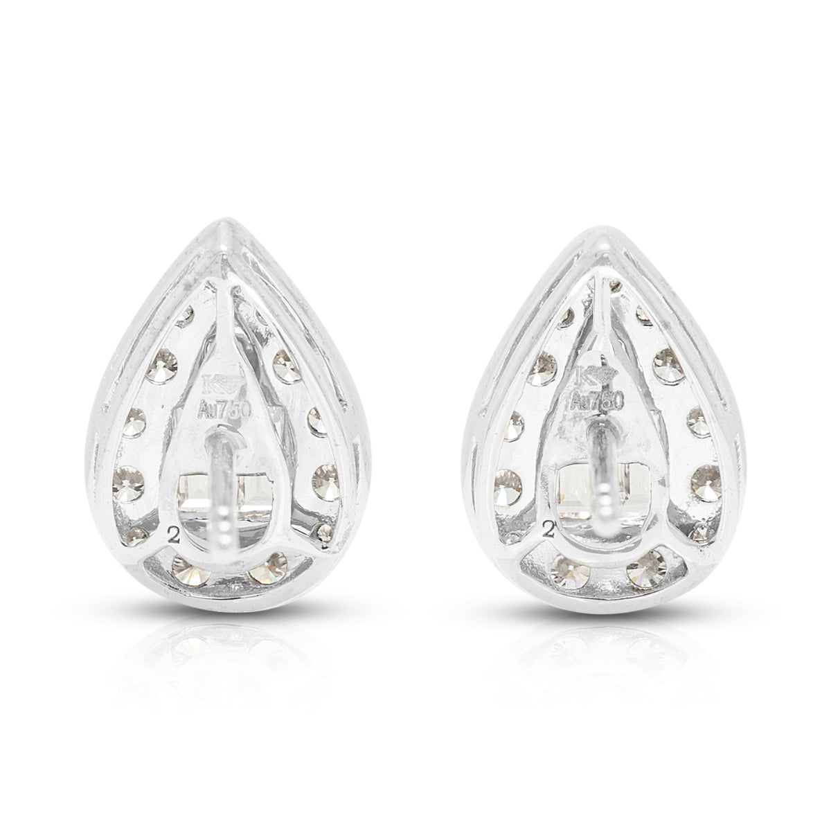 Radiant 1.13ct Diamond Teardrop Cluster Stud Earrings 18K White Gold