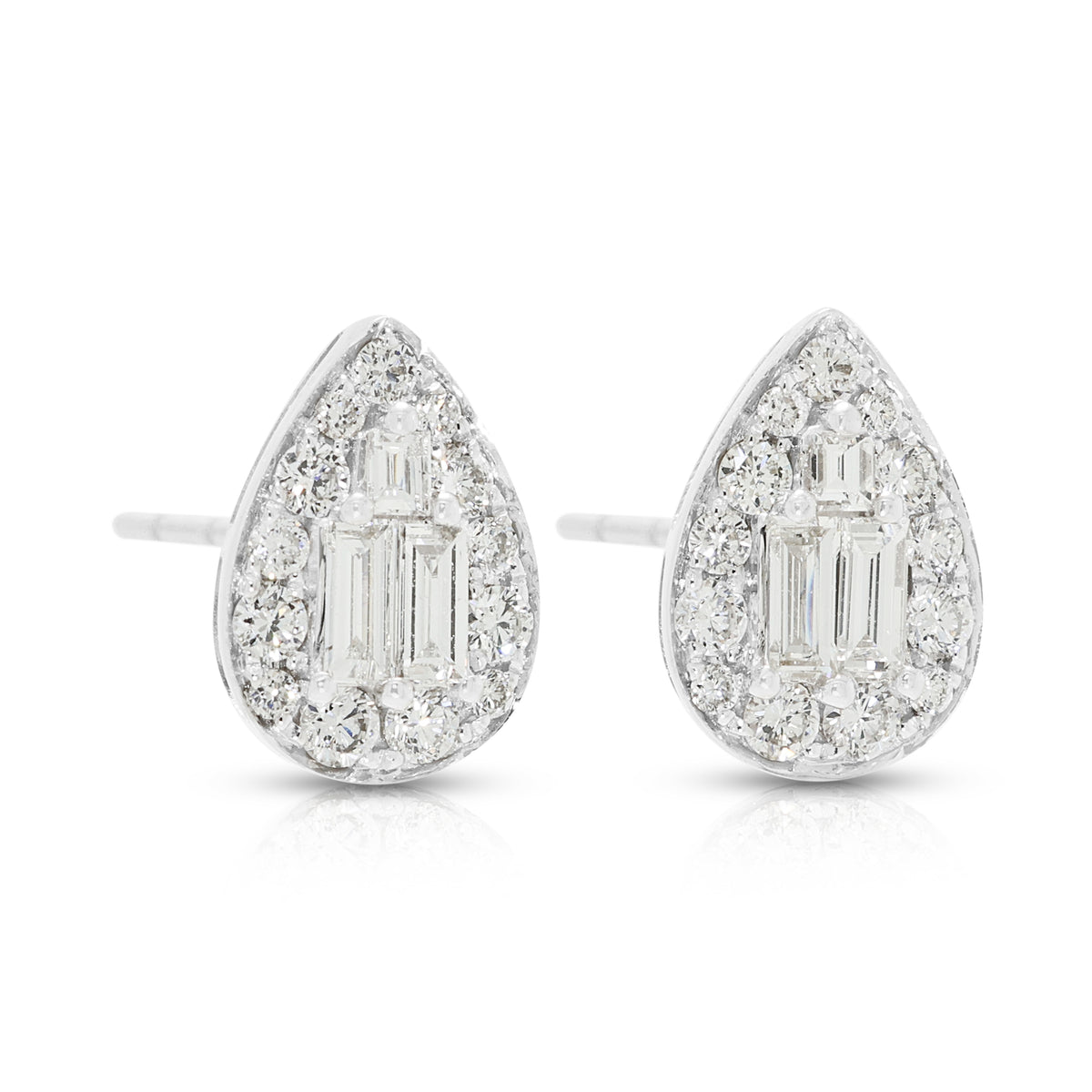 Radiant 1.13ct Diamond Teardrop Cluster Stud Earrings 18K White Gold