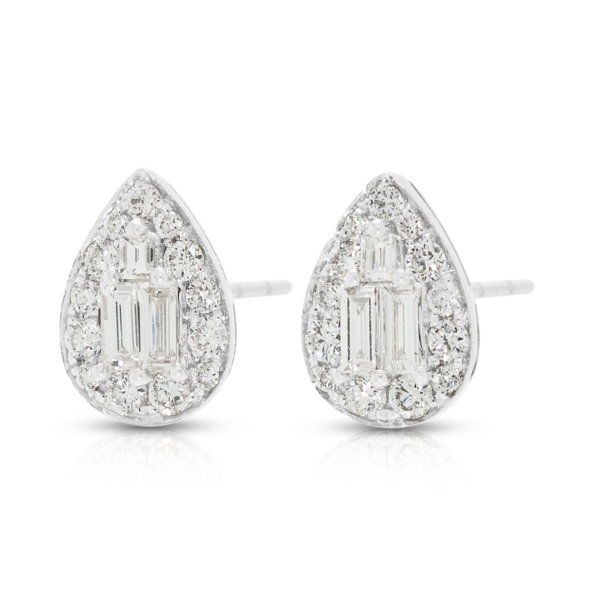 Radiant 1.13ct Diamond Teardrop Cluster Stud Earrings 18K White Gold