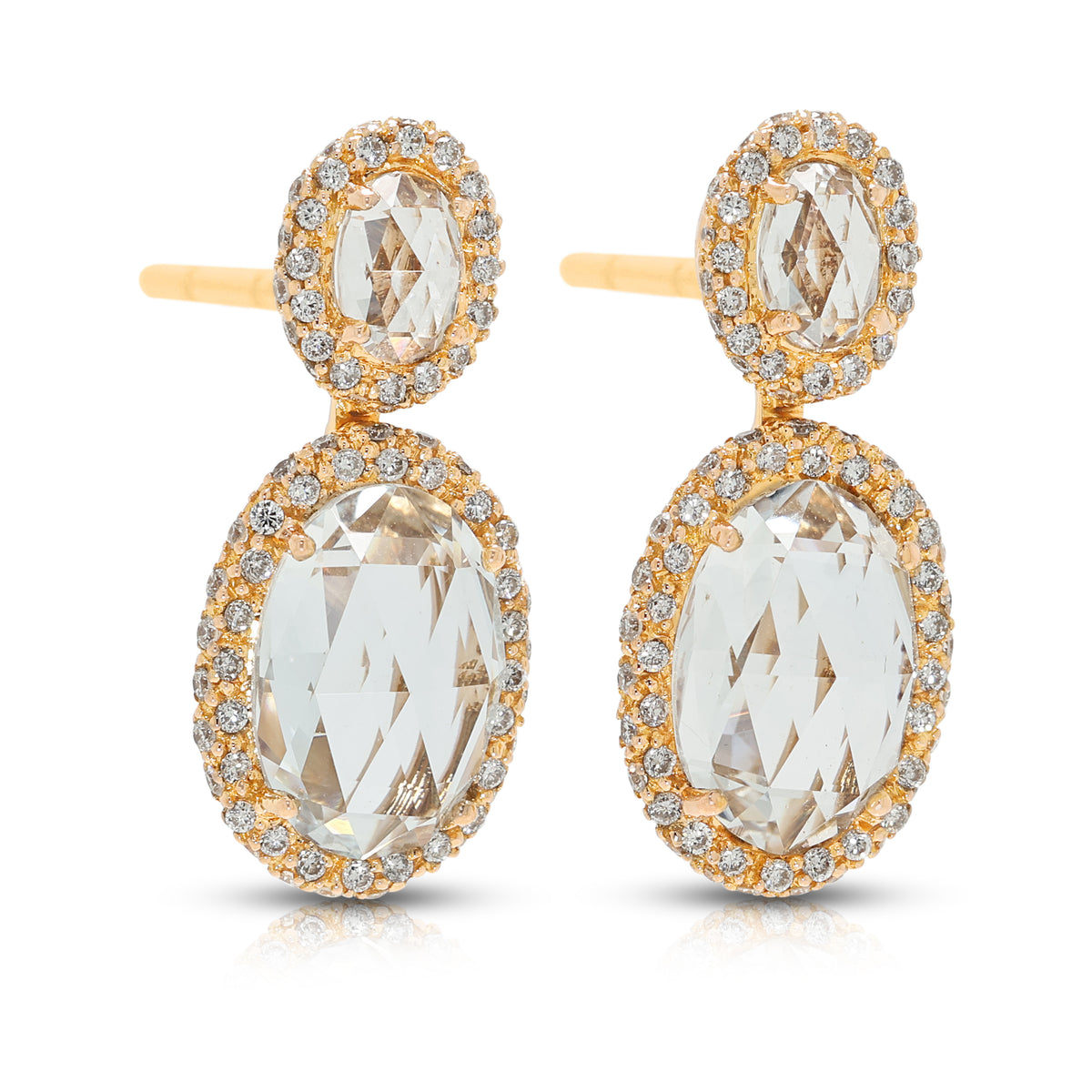 Glorious 8.88ct White Topaz and 1.17ct Natural Diamond Halo Dangling Earrings in 18K Rose Gold