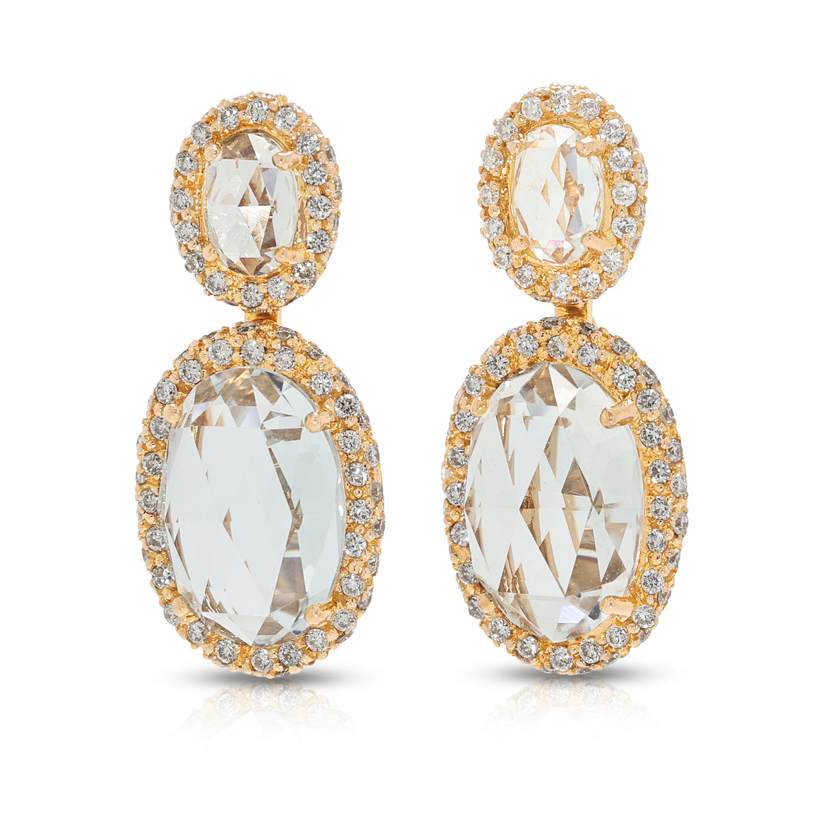 Glorious 8.88ct White Topaz and 1.17ct Natural Diamond Halo Dangling Earrings in 18K Rose Gold