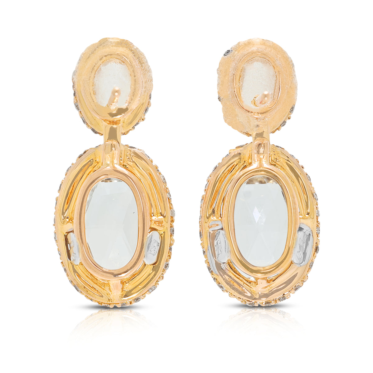 Glorious 8.88ct White Topaz and 1.17ct Natural Diamond Halo Dangling Earrings in 18K Rose Gold
