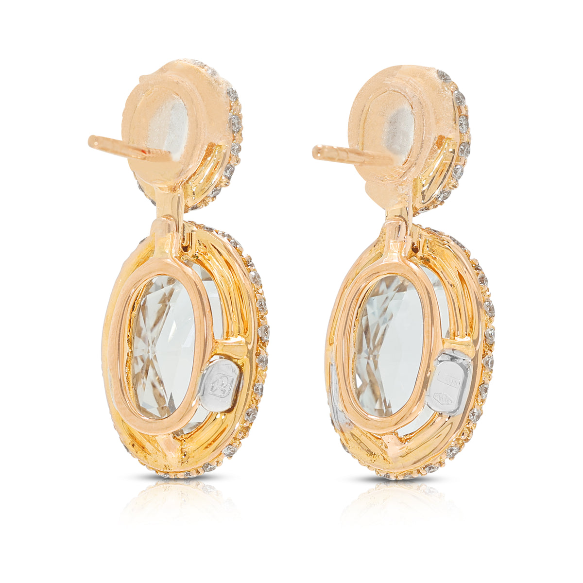 Glorious 8.88ct White Topaz and 1.17ct Natural Diamond Halo Dangling Earrings in 18K Rose Gold