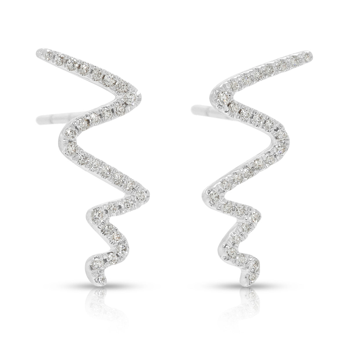Scintillating 0.23ct Natural Diamond Zigzag Wave Stud Earrings in 18K White Gold