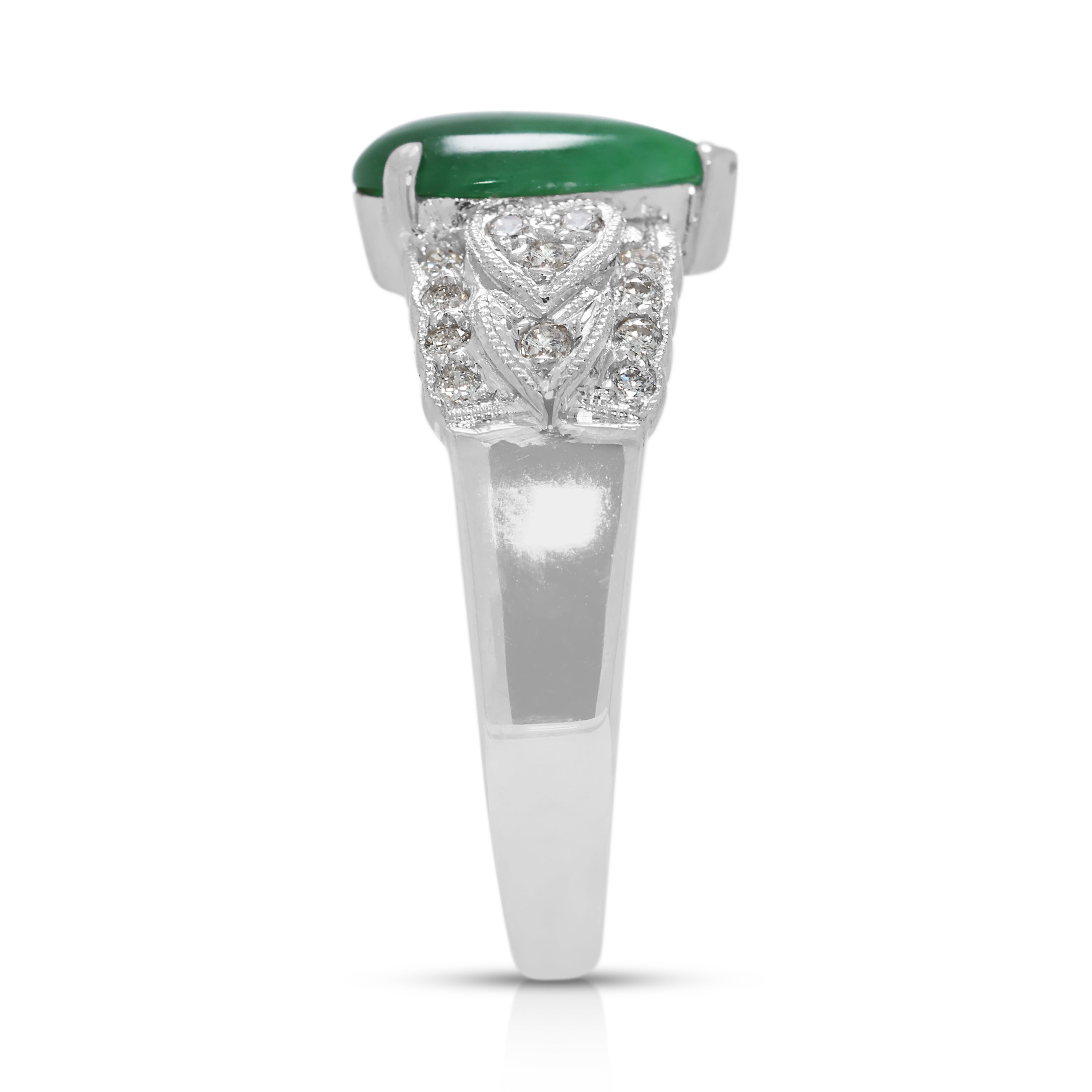 Refined 0.60ct Pear-Shape Jade and Natural Diamond Ring in 14K White Gold