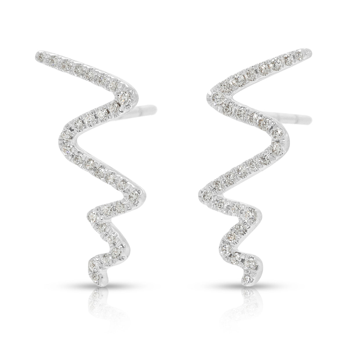 Scintillating 0.23ct Natural Diamond Zigzag Wave Stud Earrings in 18K White Gold