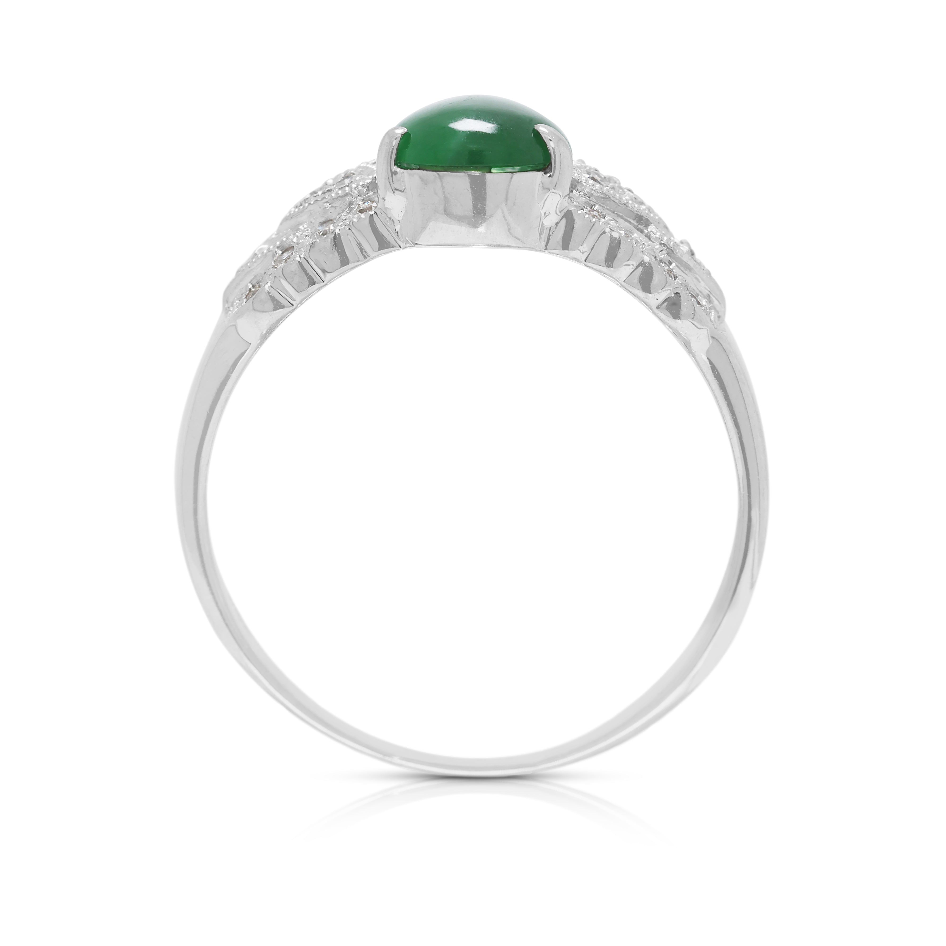 Refined 0.60ct Pear-Shape Jade and Natural Diamond Ring in 14K White Gold