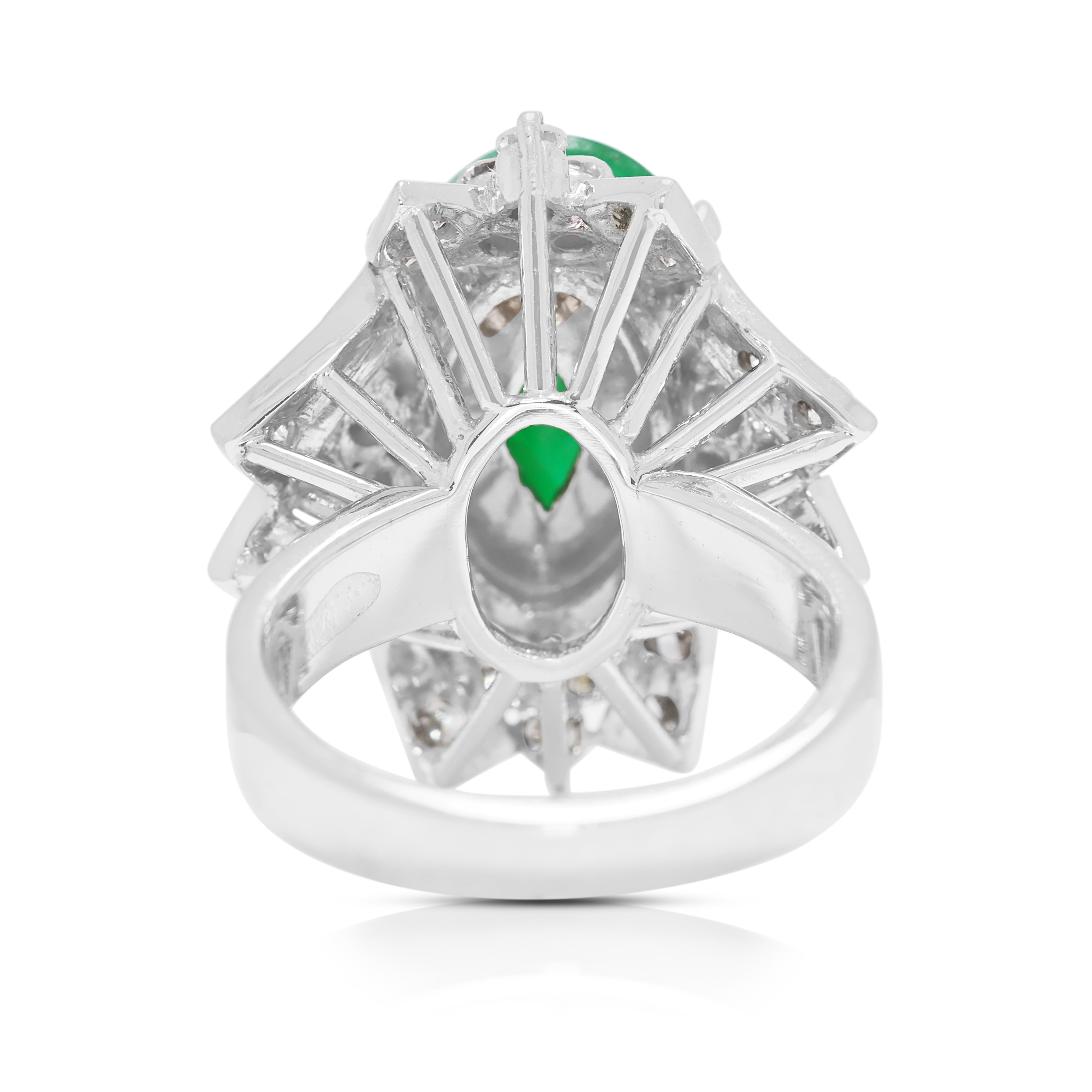 Graceful 1.64ct Jade & Natural Diamond Ring in 7K White Gold