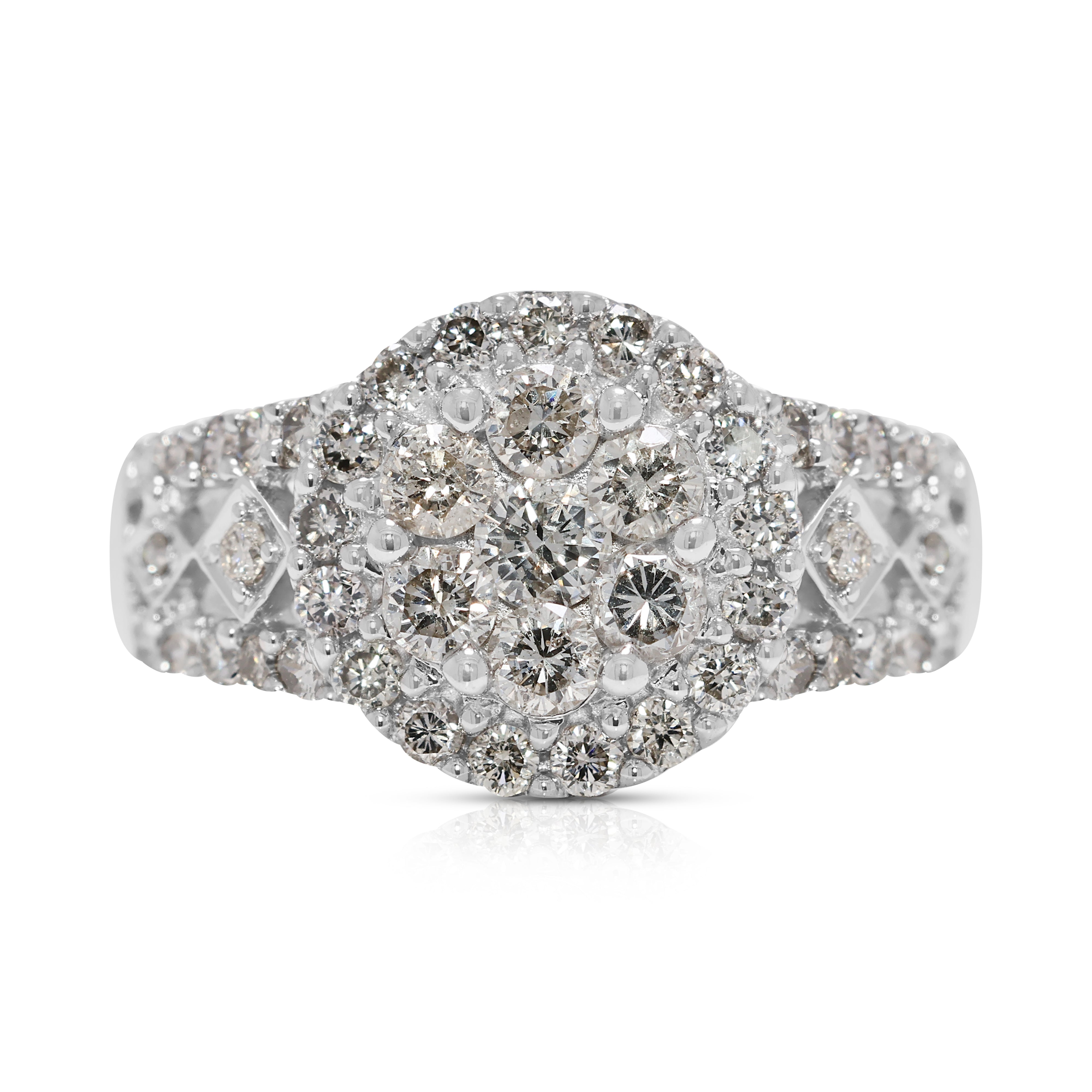 Dazzling 0.70ct Natural Diamond Cluster Halo Ring in 18K White Gold