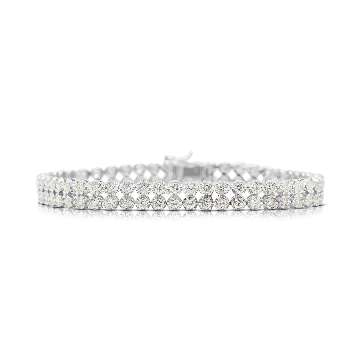 Mesmerizing 2.16ct Natural Diamond Double Row Tennis Bracelet in 18K White Gold