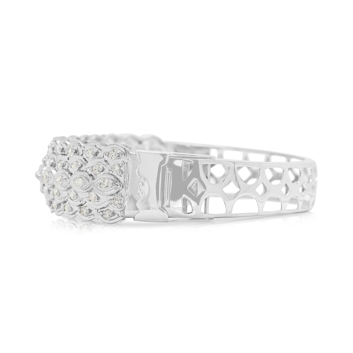 Stately 2.10ct Natural Diamond Woven Bangle in 18K White Gold with Nan Yang Certificate